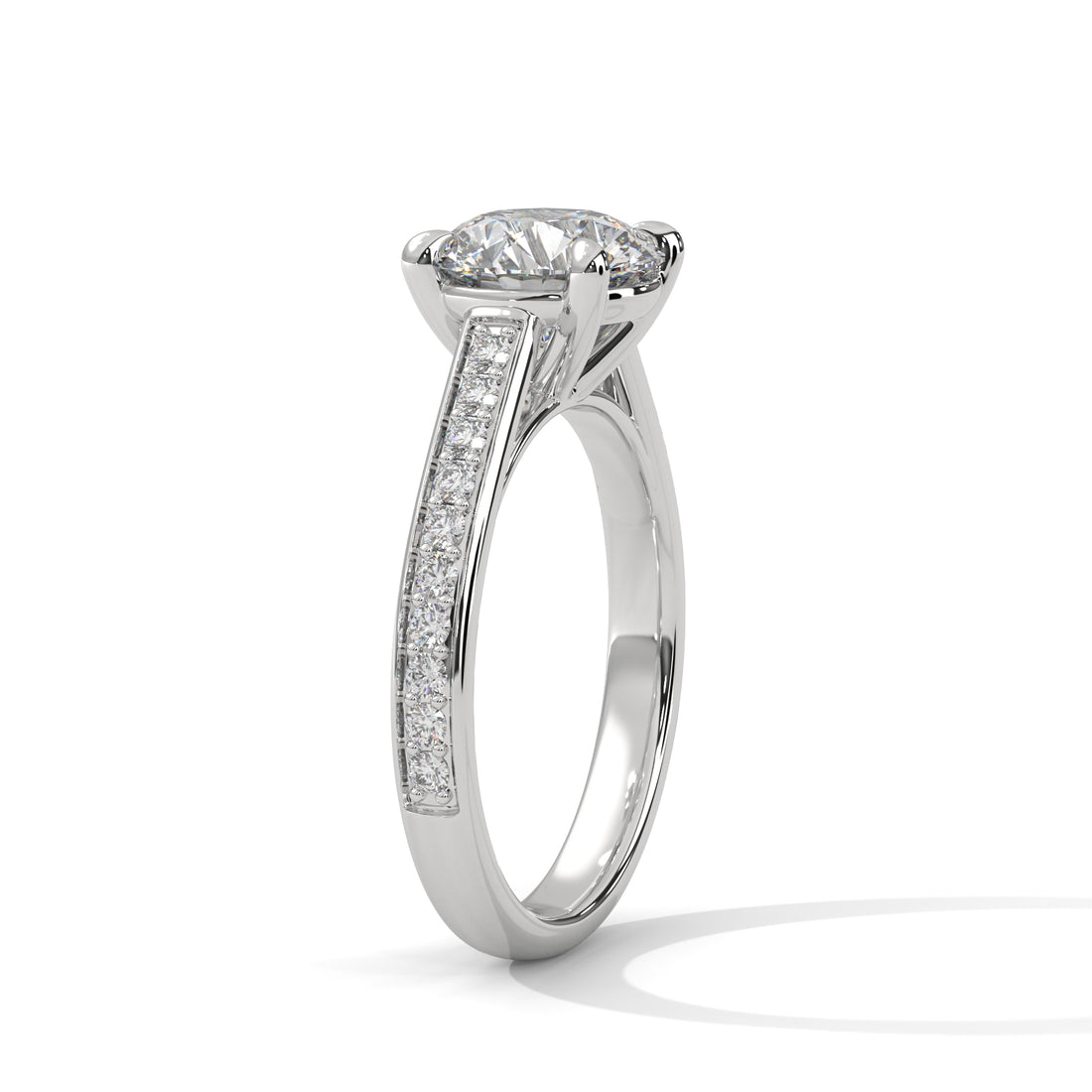 Rose Gold Round Cut Solitaire Four-Prong Pavé Cathedral Engagement & Anniversary Ring