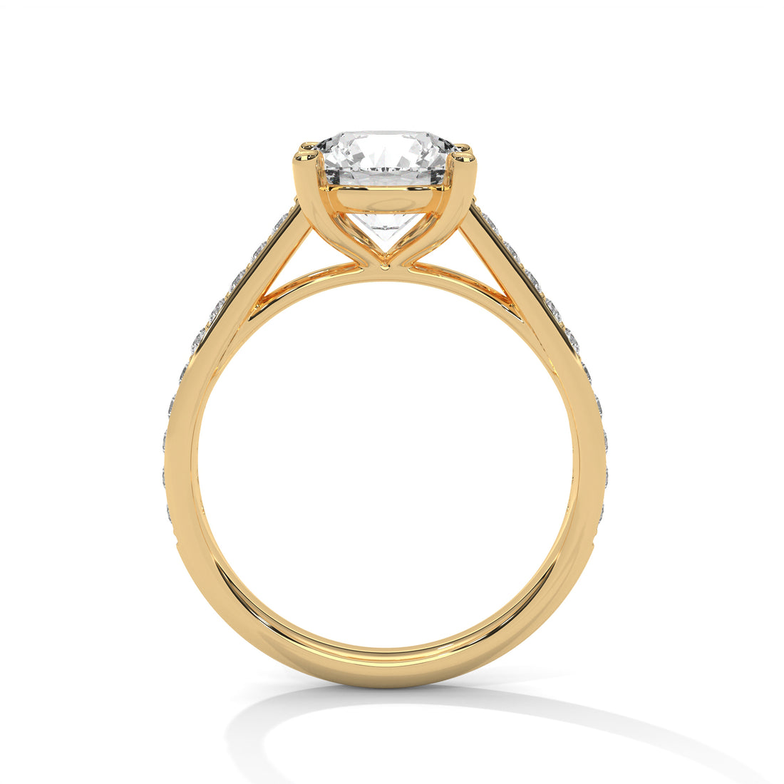 Rose Gold Round Cut Solitaire Four-Prong Pavé Cathedral Engagement & Anniversary Ring