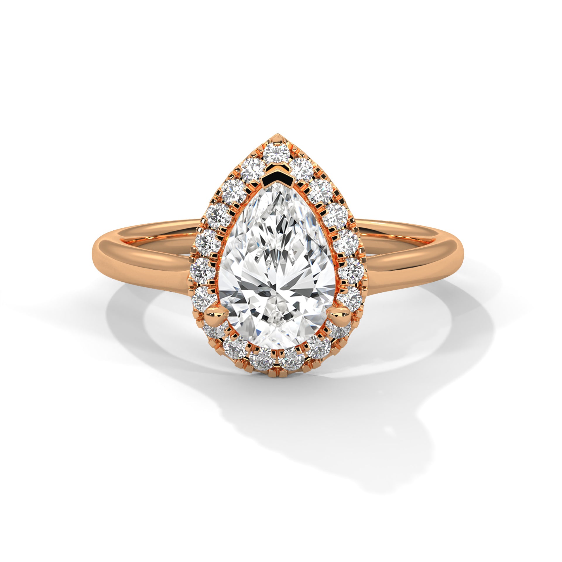 Rose Gold Pear Cut V-Tip Halo Solitaire Engagement & Anniversary Ring