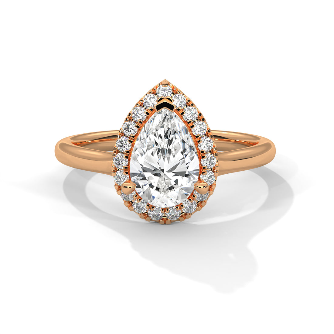 Rose Gold Pear Cut V-Tip Halo Solitaire Engagement & Anniversary Ring