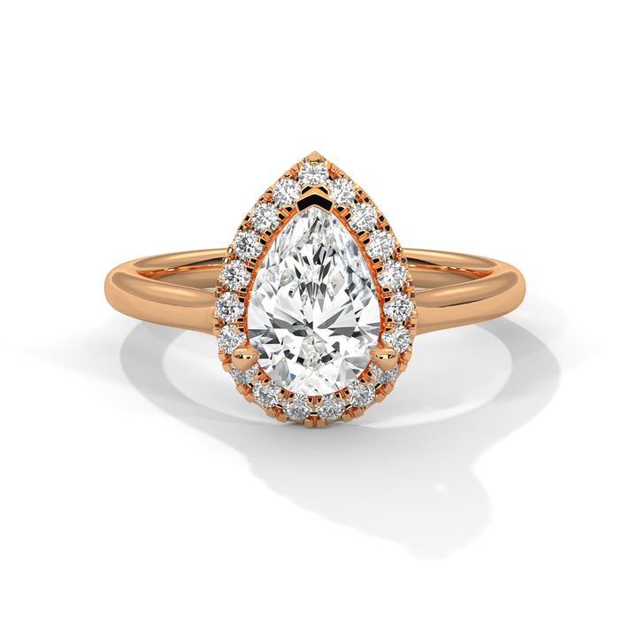 Rose Gold Pear Cut V-Tip Halo Solitaire Engagement & Anniversary Ring
