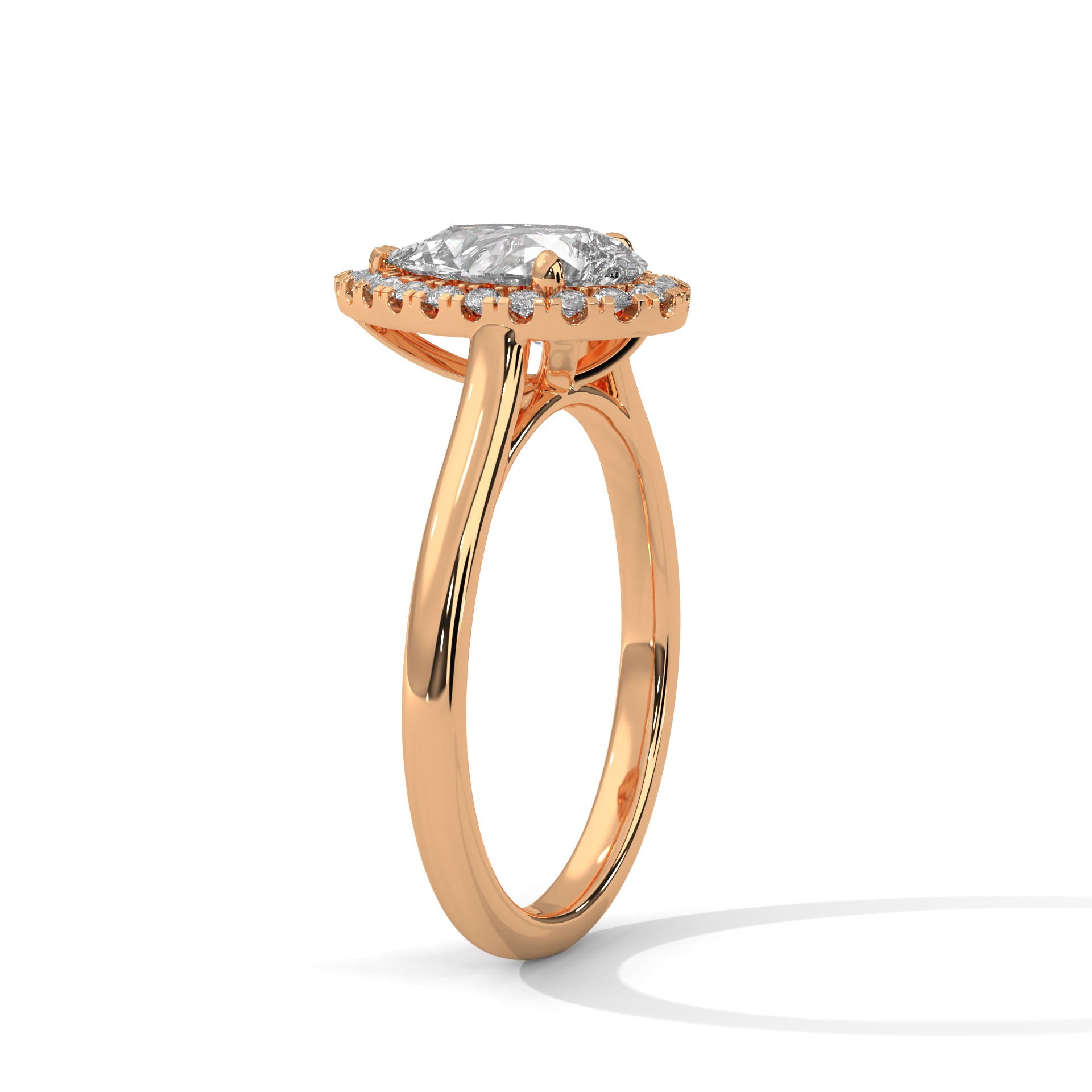 Rose Gold Pear Cut V-Tip Halo Solitaire Engagement & Anniversary Ring
