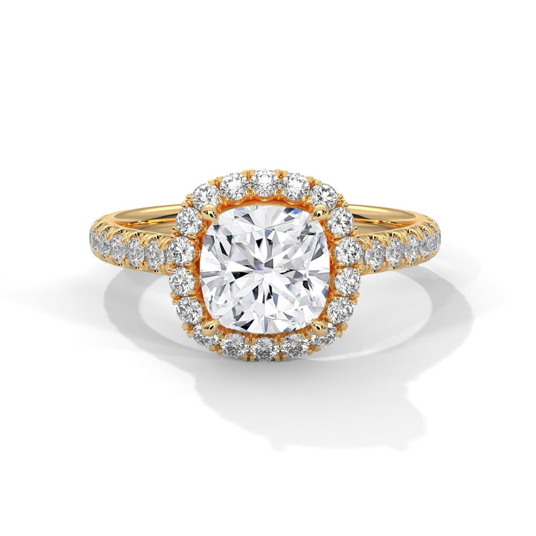 Rose Gold Cushion Cut Solitaire Halo Pavé Cathedral Engagement & Anniversary Ring