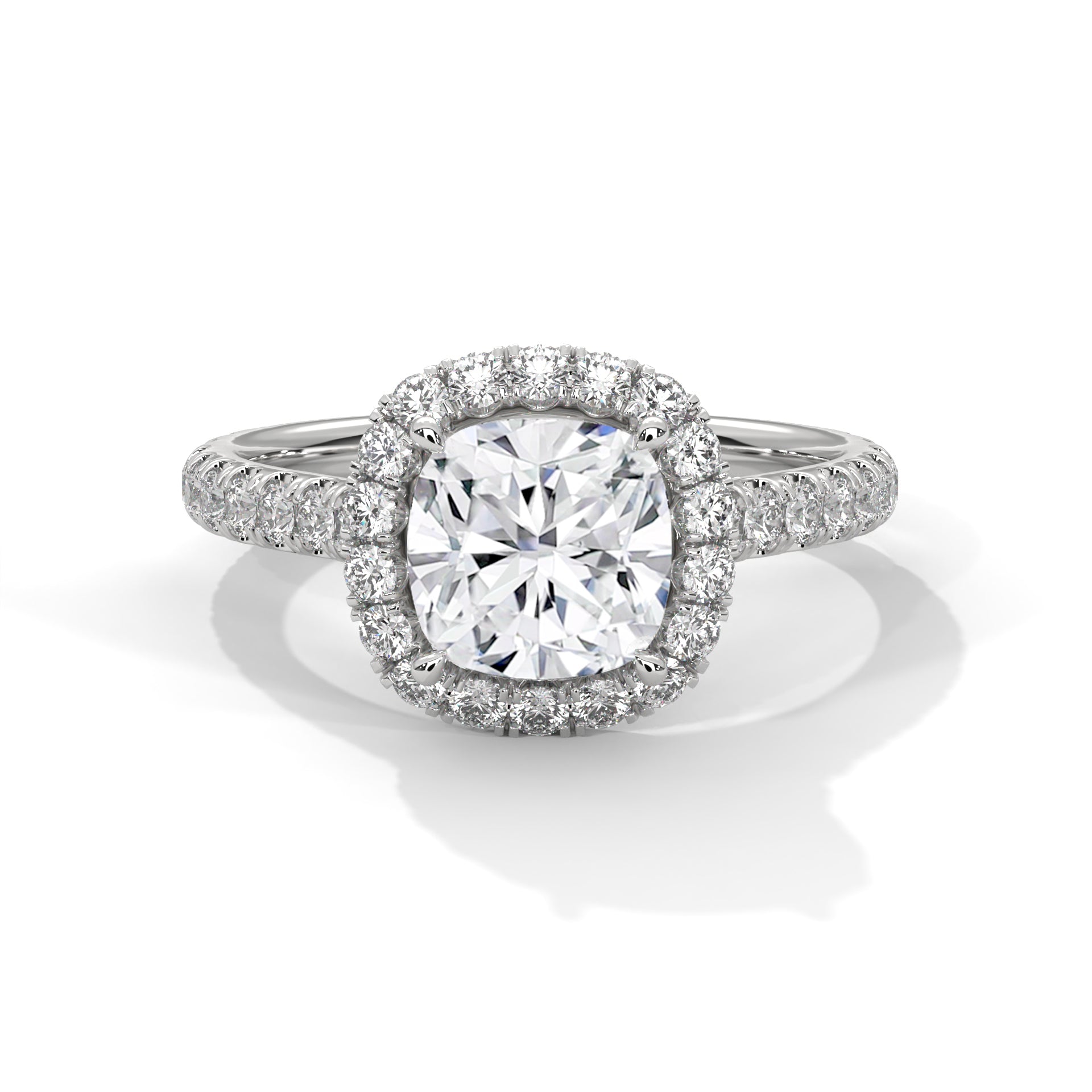 Rose Gold Cushion Cut Solitaire Halo Pavé Cathedral Engagement & Anniversary Ring
