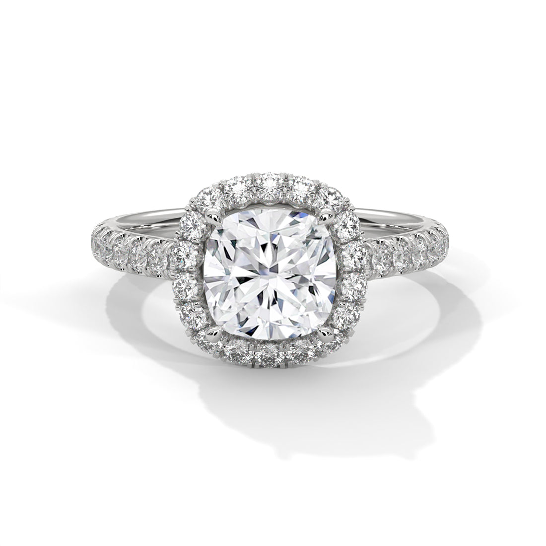 Rose Gold Cushion Cut Solitaire Halo Pavé Cathedral Engagement & Anniversary Ring