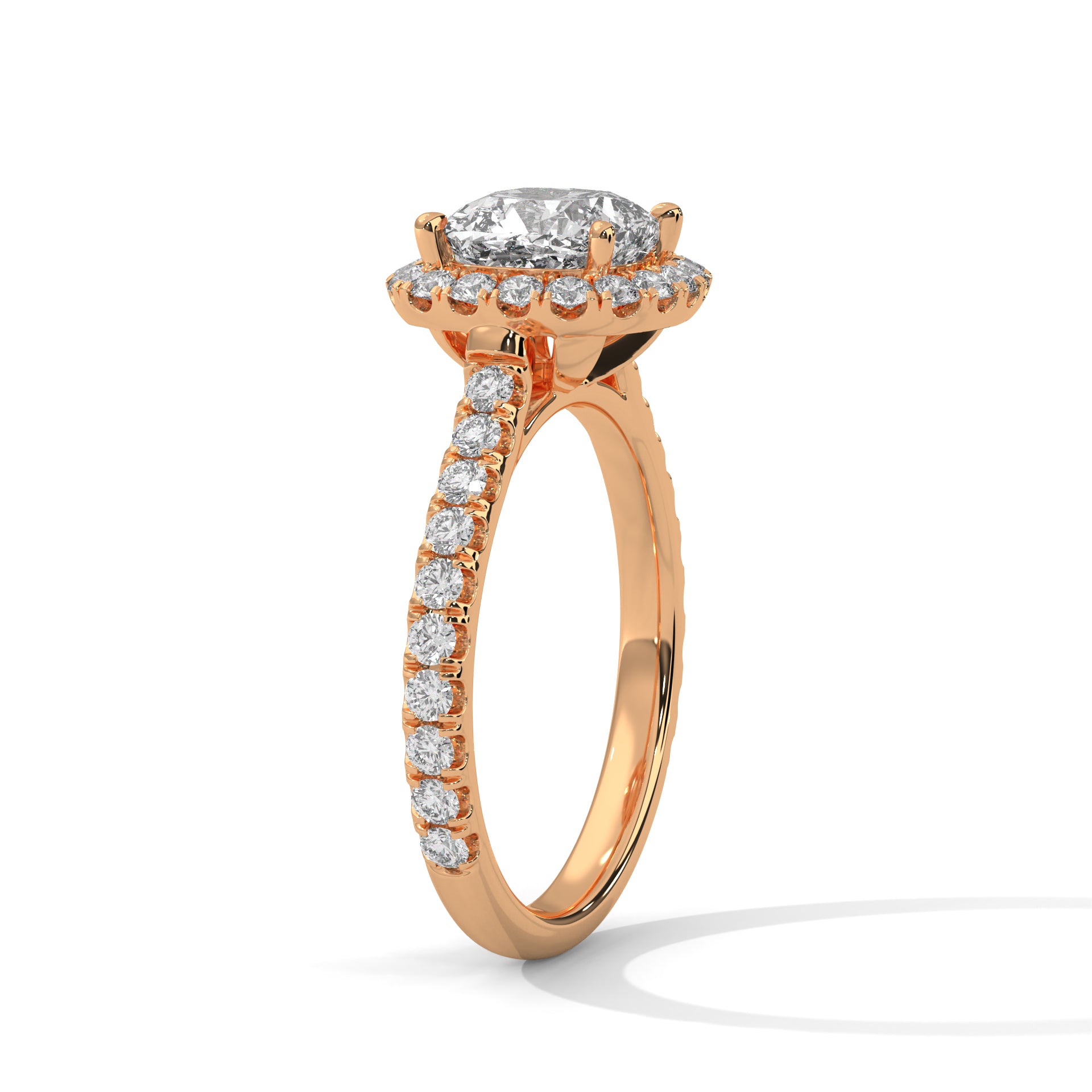 Rose Gold Cushion Cut Solitaire Halo Pavé Cathedral Engagement & Anniversary Ring
