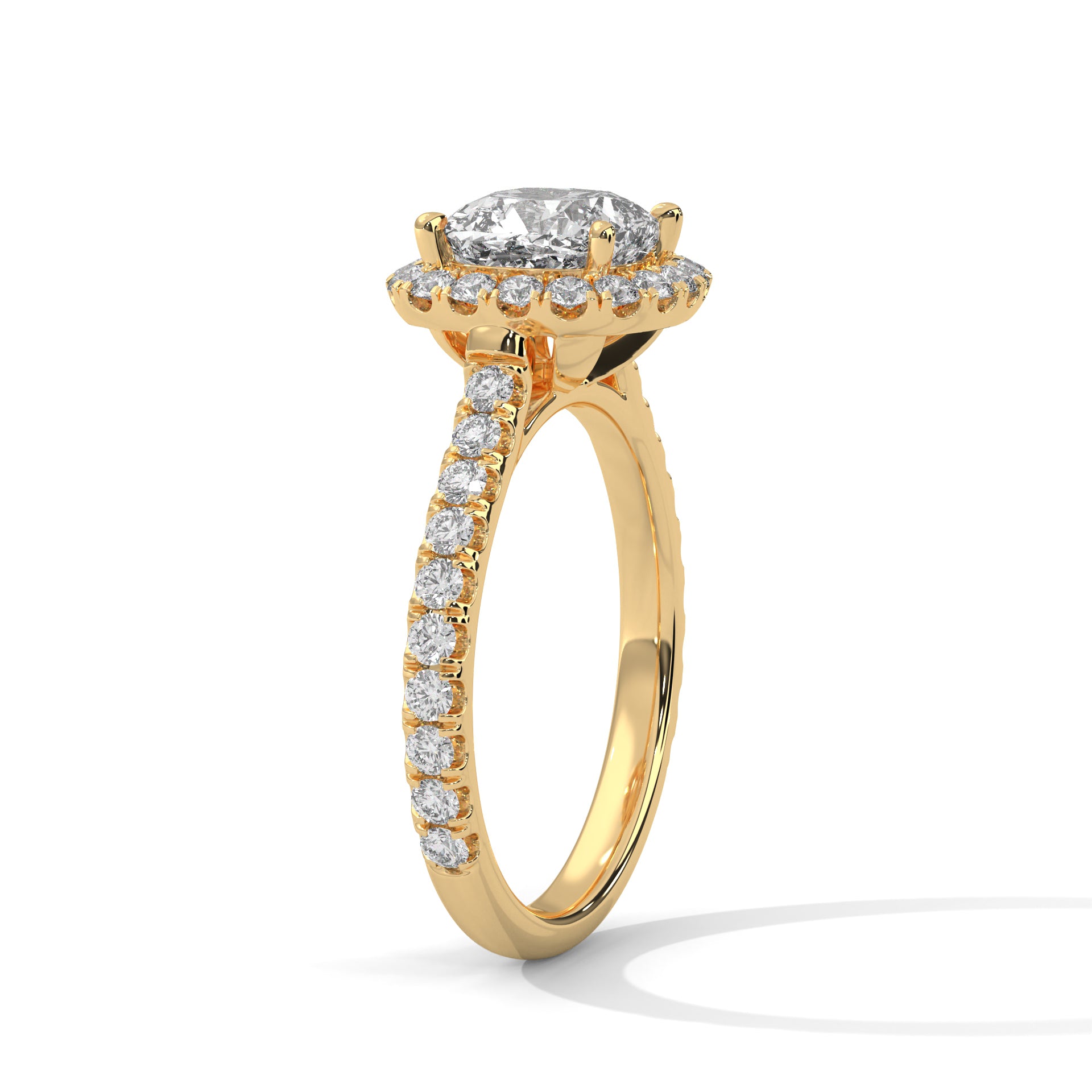 Rose Gold Cushion Cut Solitaire Halo Pavé Cathedral Engagement & Anniversary Ring