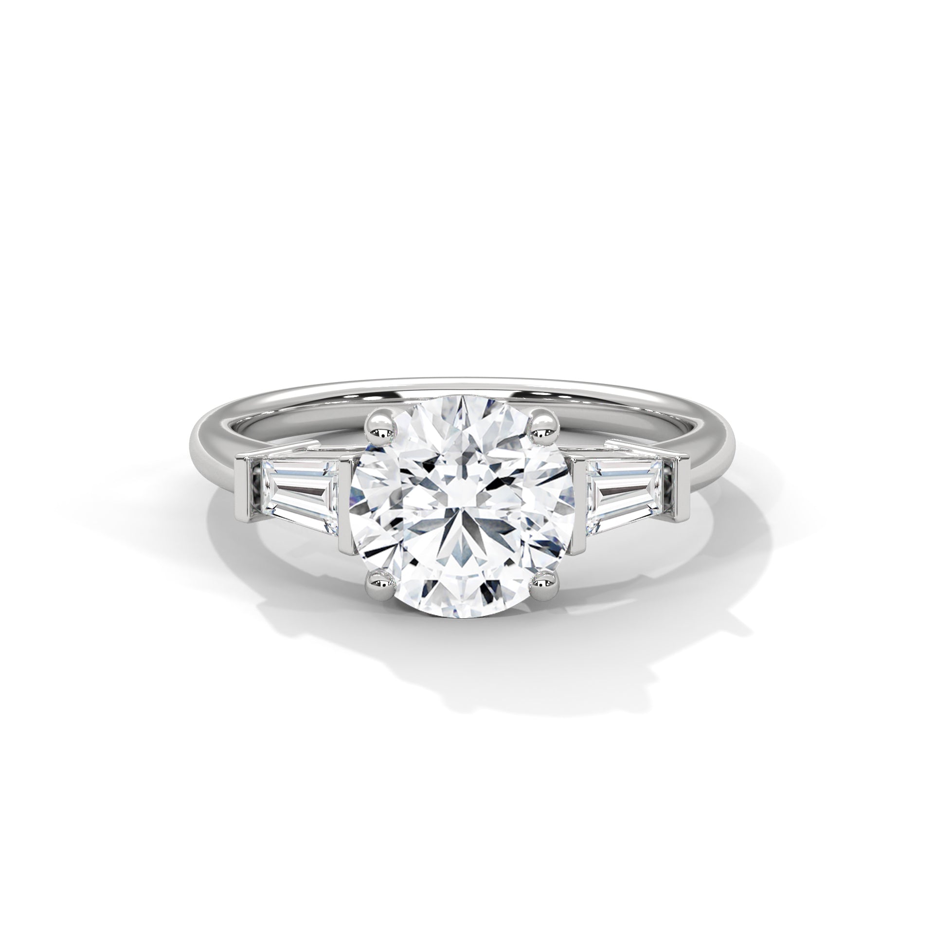 Rose Gold Round Cut Three Stone Tapered Baguette Engagement & Anniversary Ring