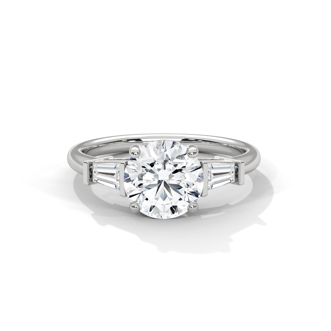Rose Gold Round Cut Three Stone Tapered Baguette Engagement & Anniversary Ring