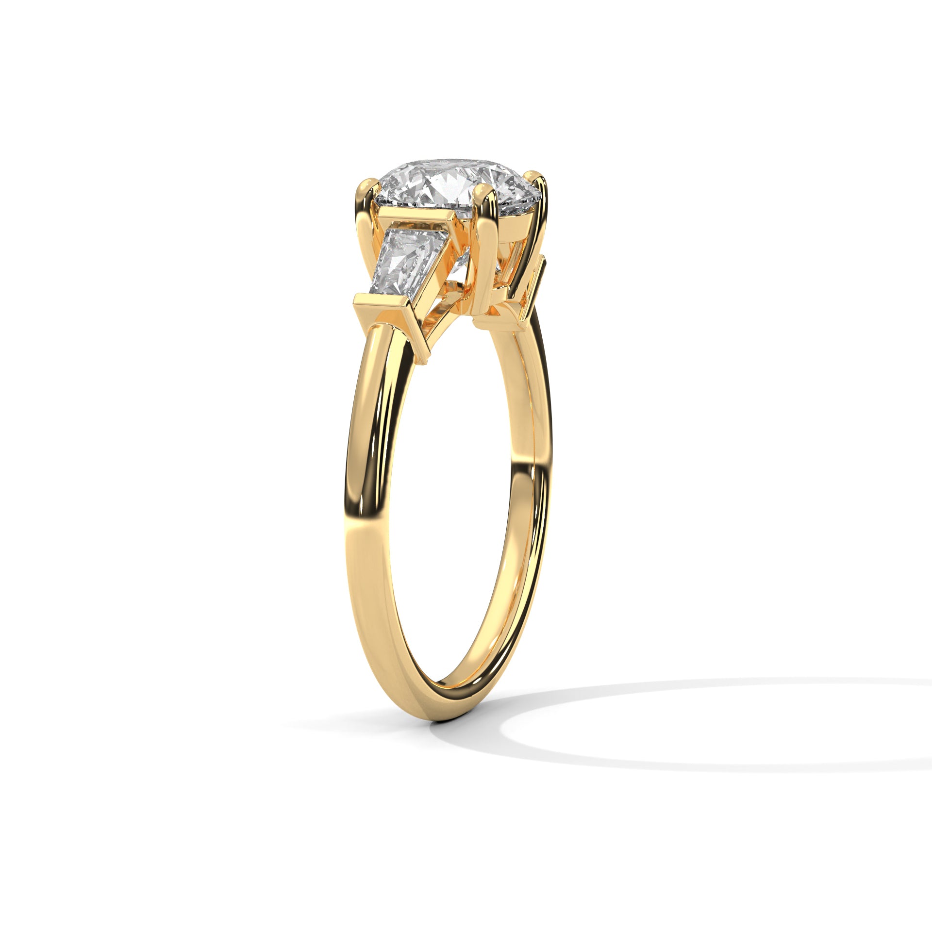 Rose Gold Round Cut Three Stone Tapered Baguette Engagement & Anniversary Ring