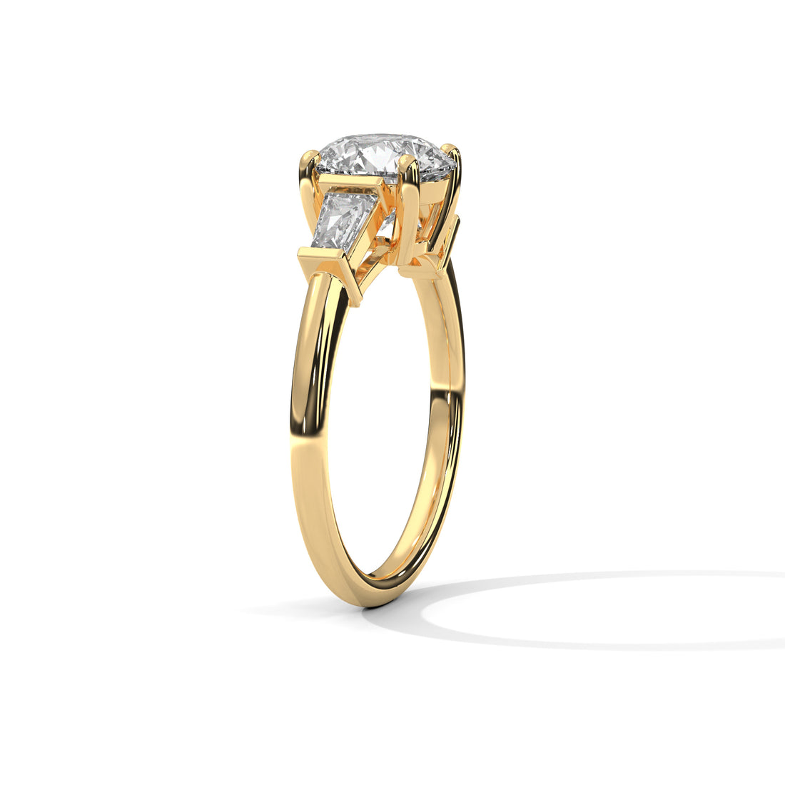 Rose Gold Round Cut Three Stone Tapered Baguette Engagement & Anniversary Ring