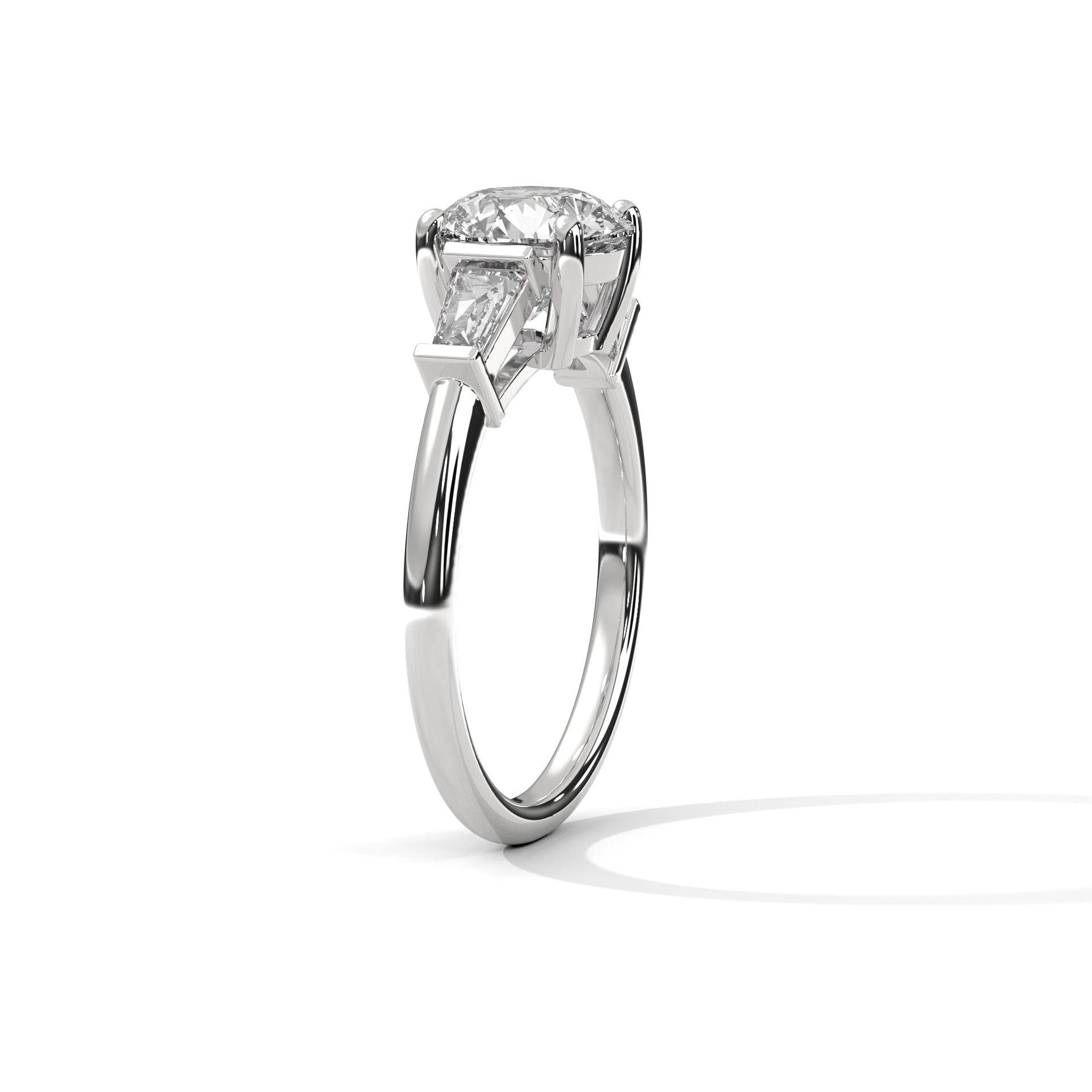 Rose Gold Round Cut Three Stone Tapered Baguette Engagement & Anniversary Ring