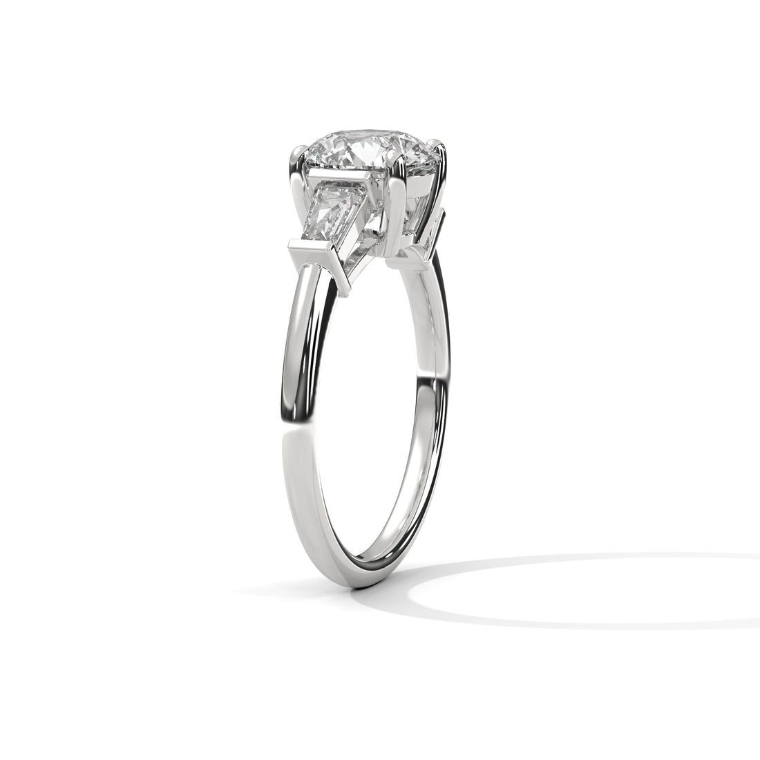 Rose Gold Round Cut Three Stone Tapered Baguette Engagement & Anniversary Ring