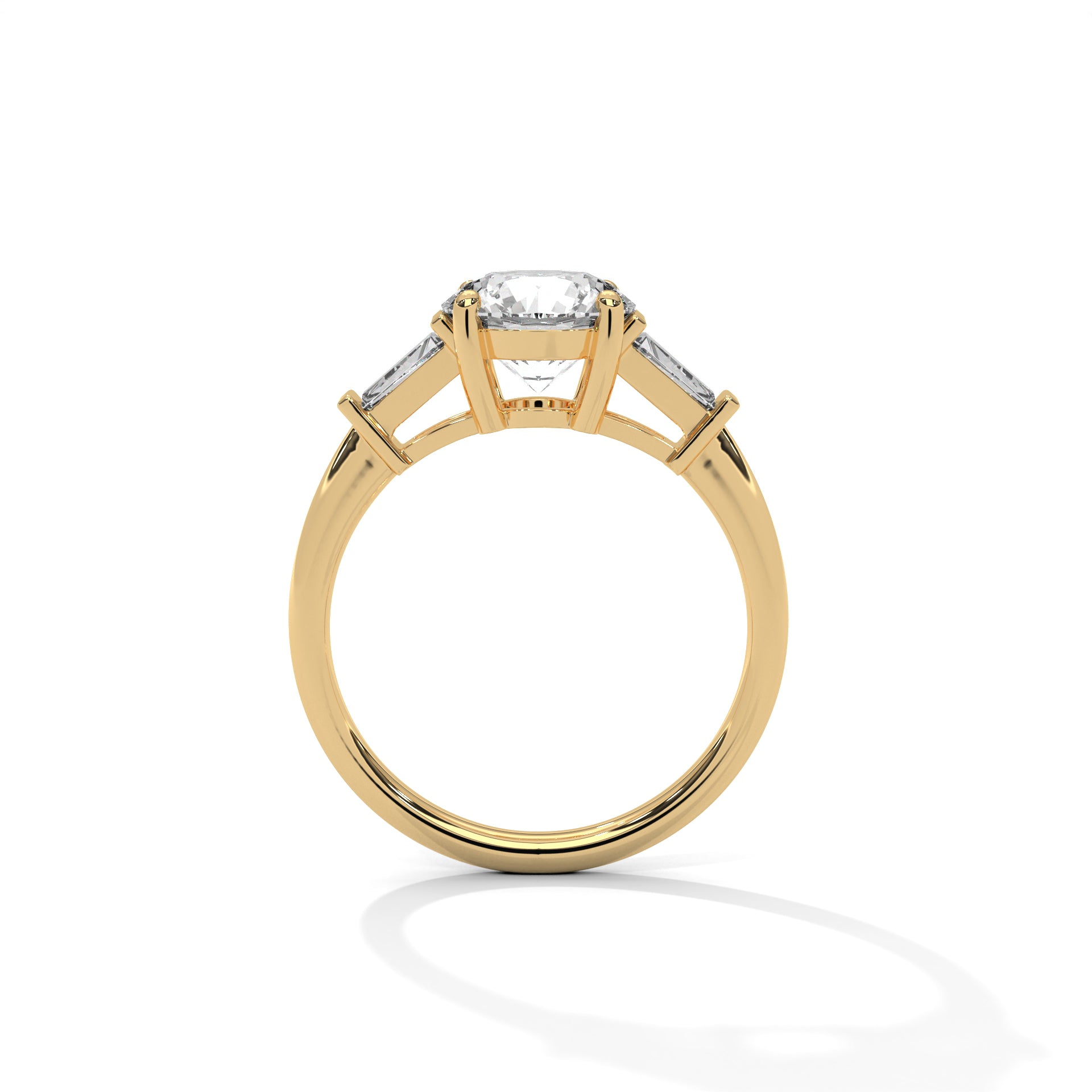 Rose Gold Round Cut Three Stone Tapered Baguette Engagement & Anniversary Ring