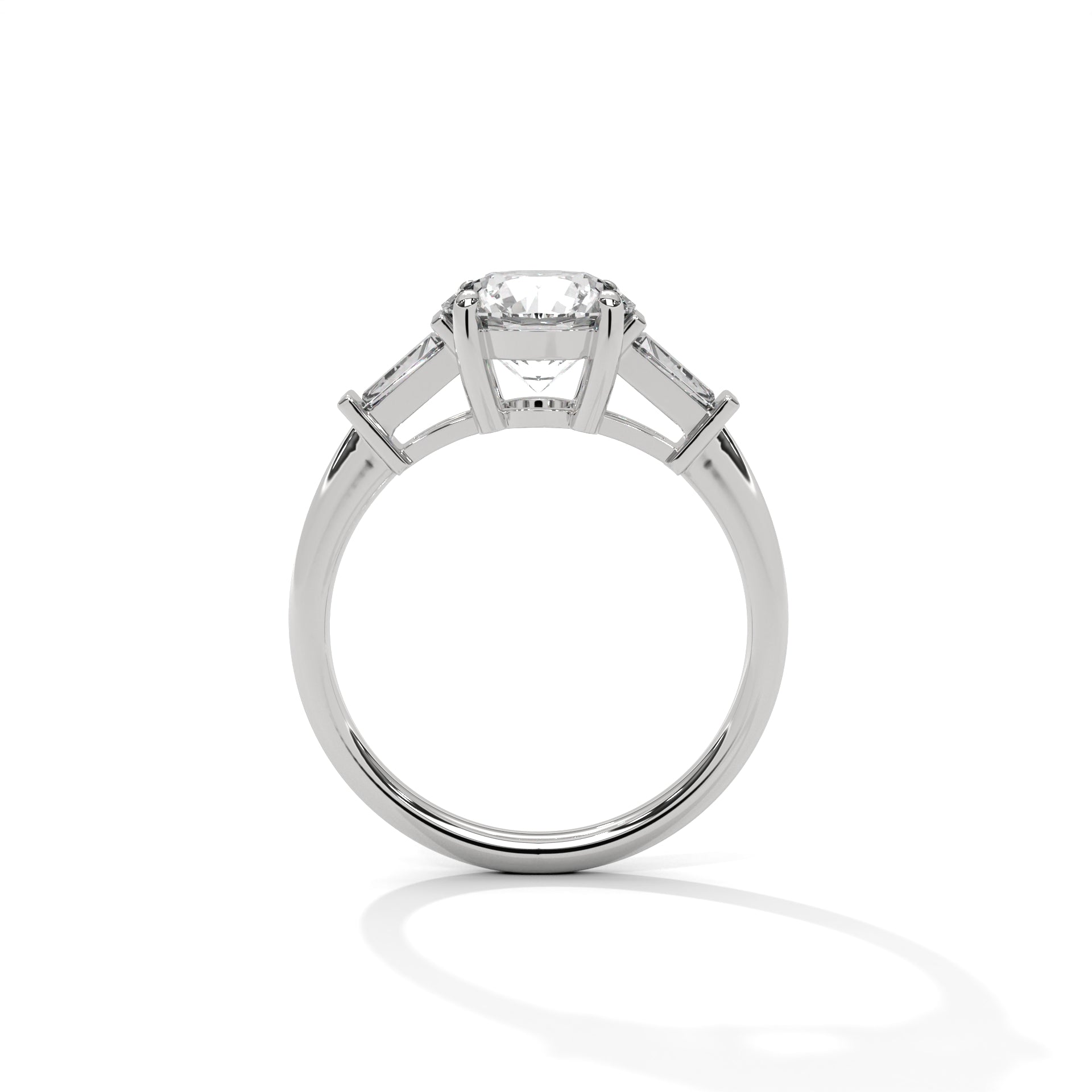 Rose Gold Round Cut Three Stone Tapered Baguette Engagement & Anniversary Ring