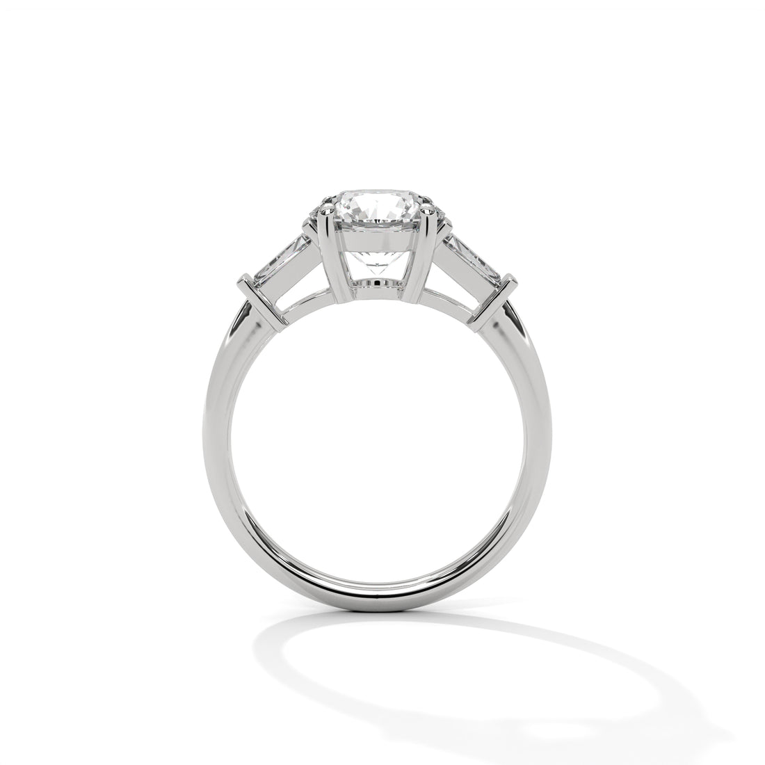 Rose Gold Round Cut Three Stone Tapered Baguette Engagement & Anniversary Ring