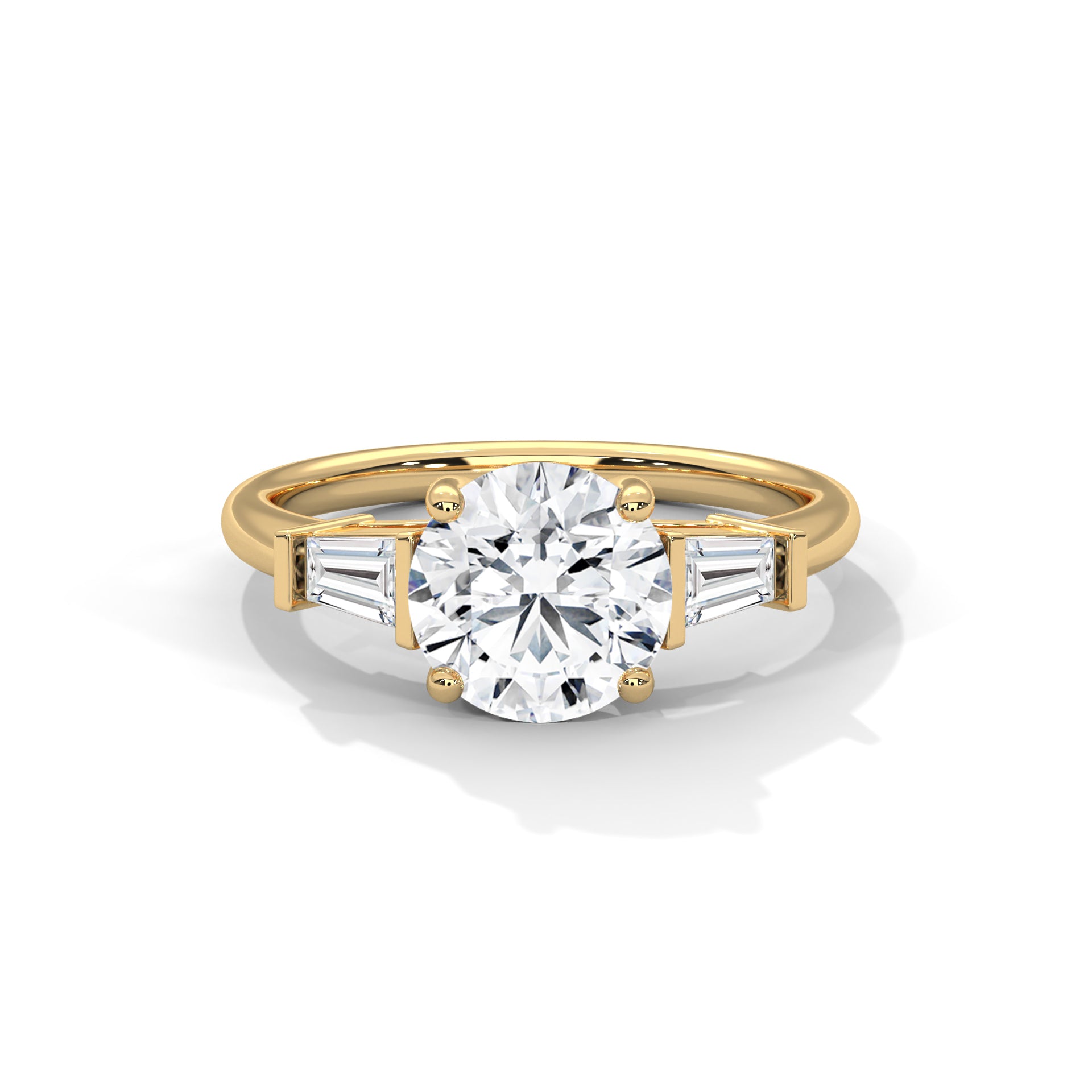 Rose Gold Round Cut Three Stone Tapered Baguette Engagement & Anniversary Ring