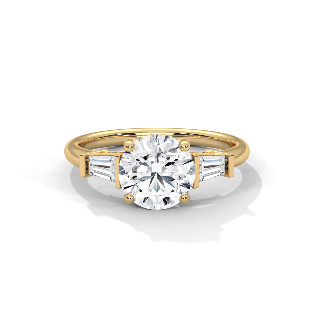 Rose Gold Round Cut Three Stone Tapered Baguette Engagement & Anniversary Ring