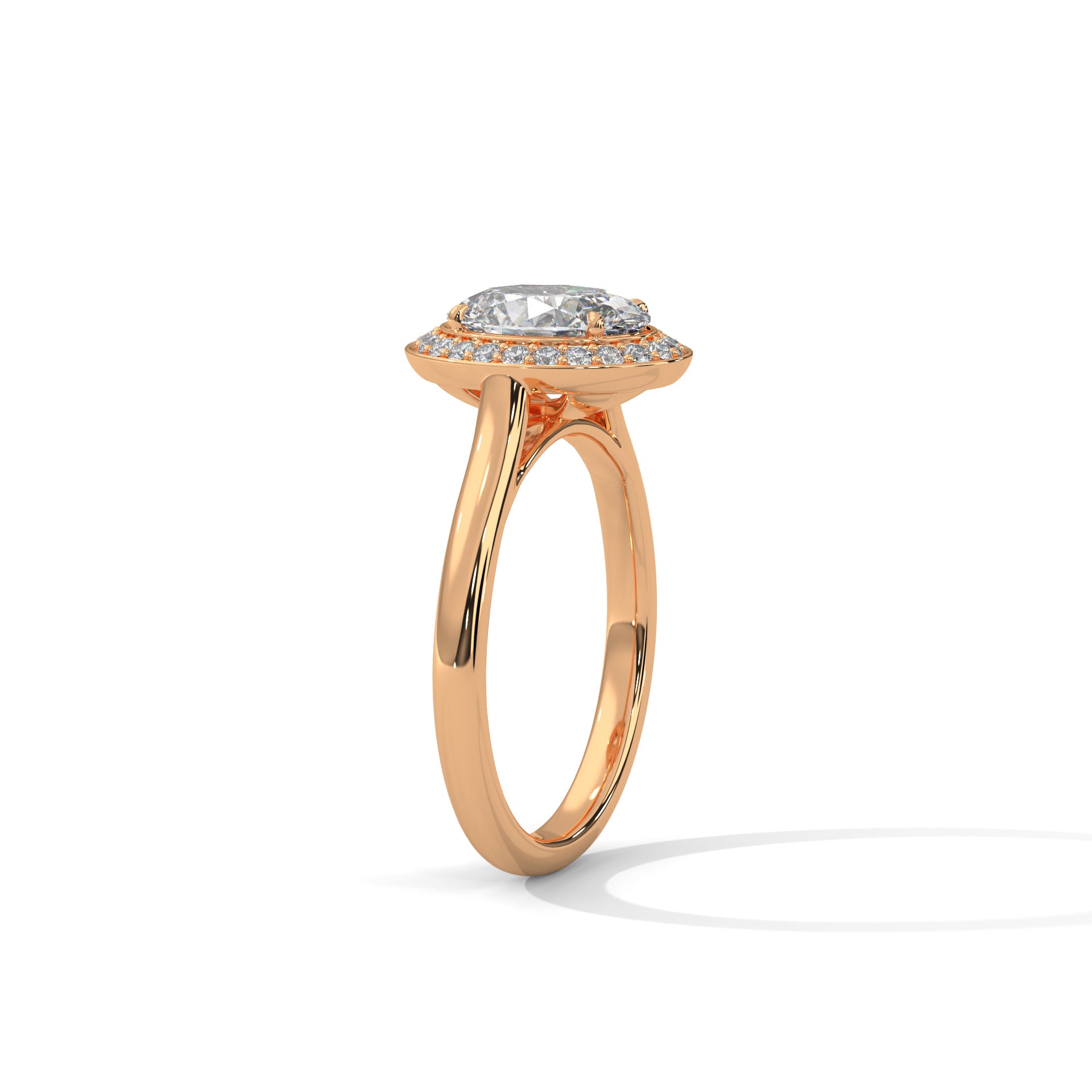 Rose Gold Oval Cut Solitaire Bezel-Style Halo Engagement & Anniversary Ring