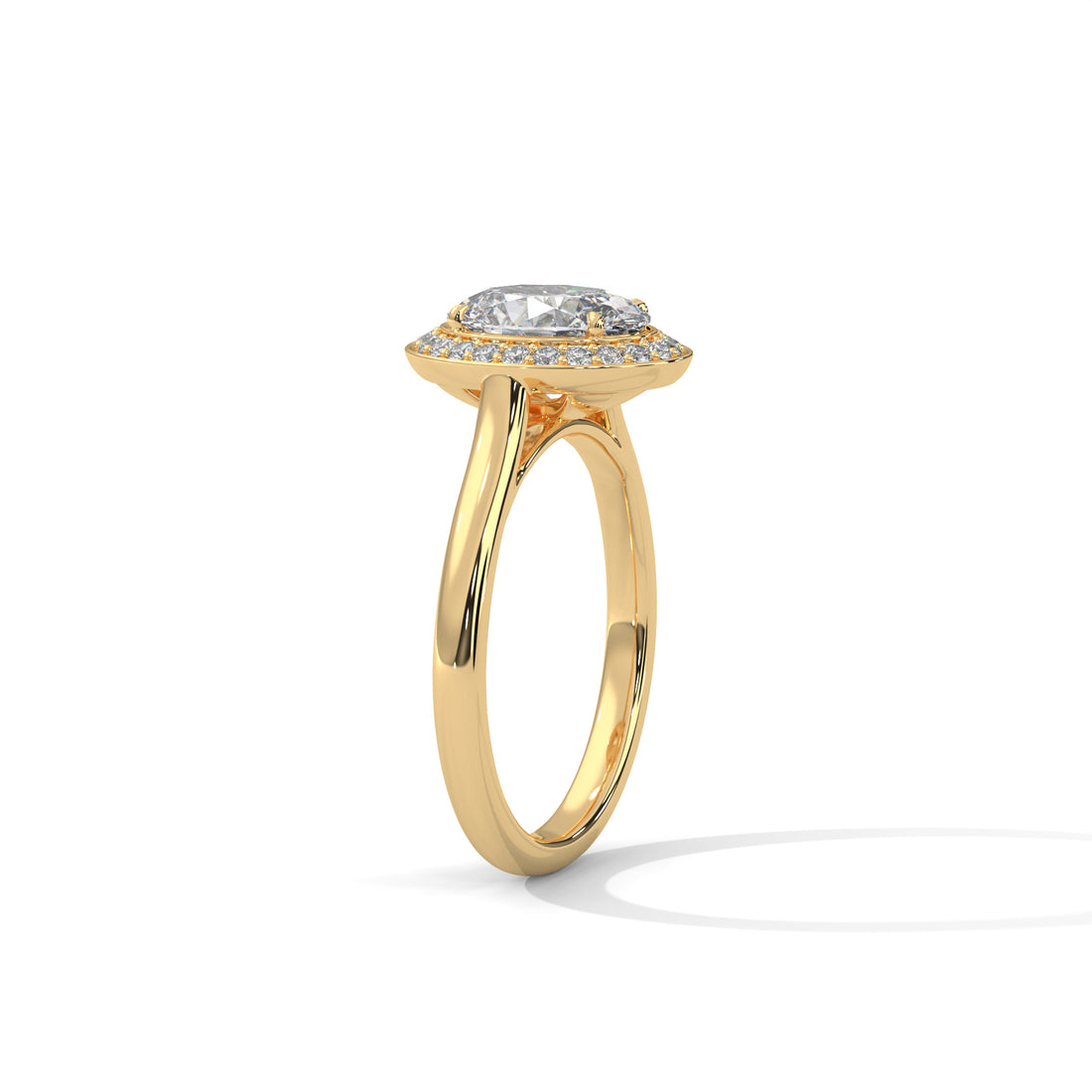 Rose Gold Oval Cut Solitaire Bezel-Style Halo Engagement & Anniversary Ring