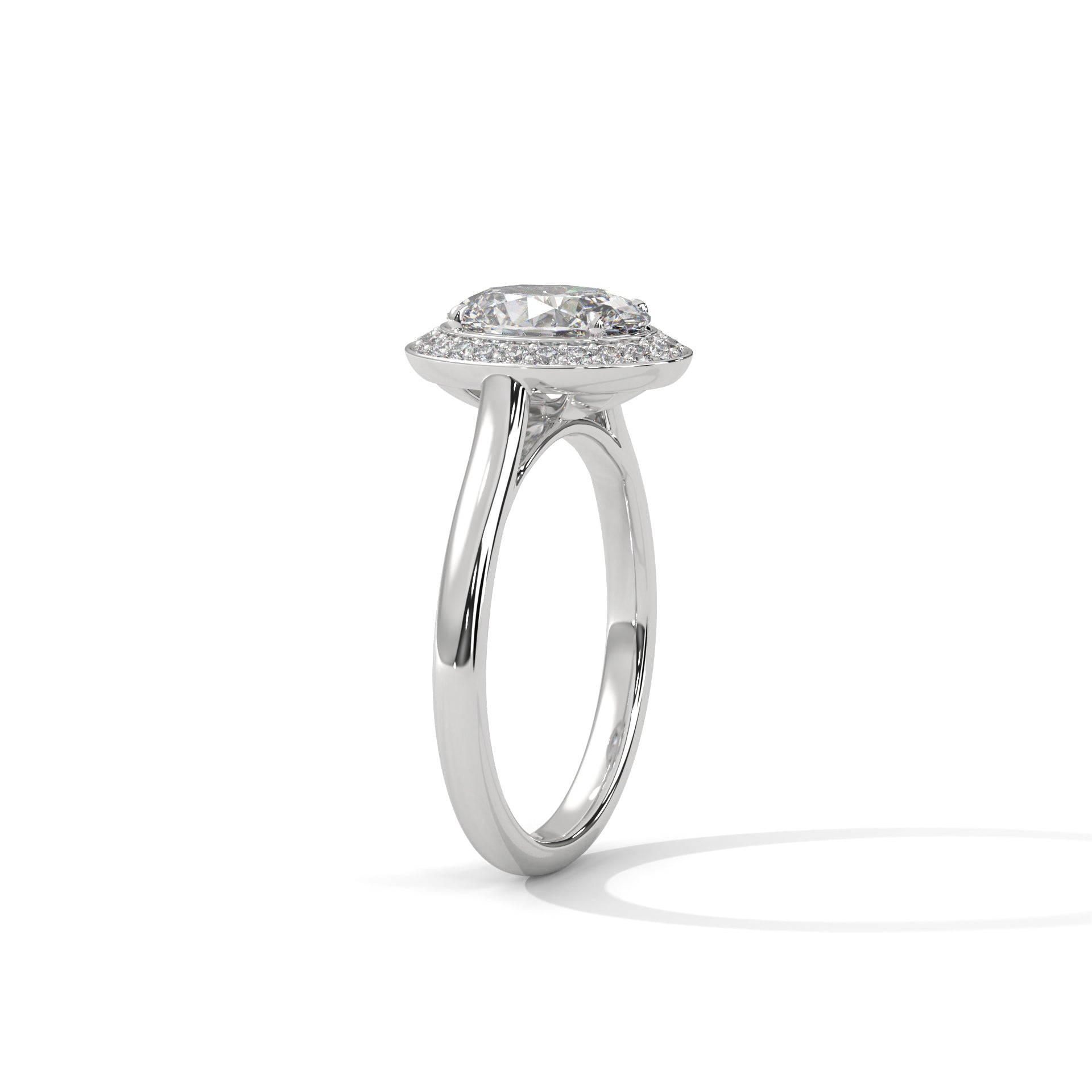 Rose Gold Oval Cut Solitaire Bezel-Style Halo Engagement & Anniversary Ring