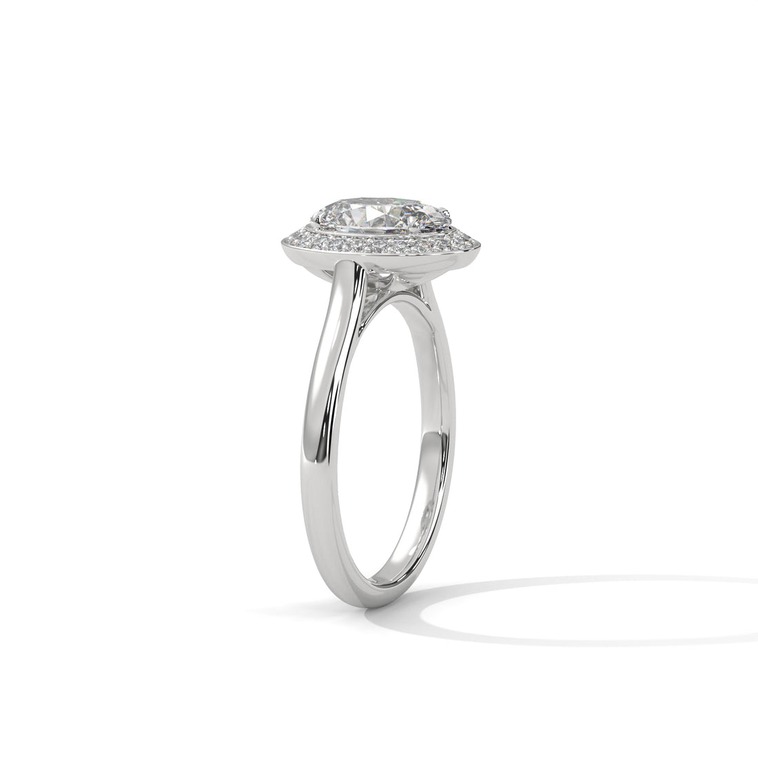 Rose Gold Oval Cut Solitaire Bezel-Style Halo Engagement & Anniversary Ring