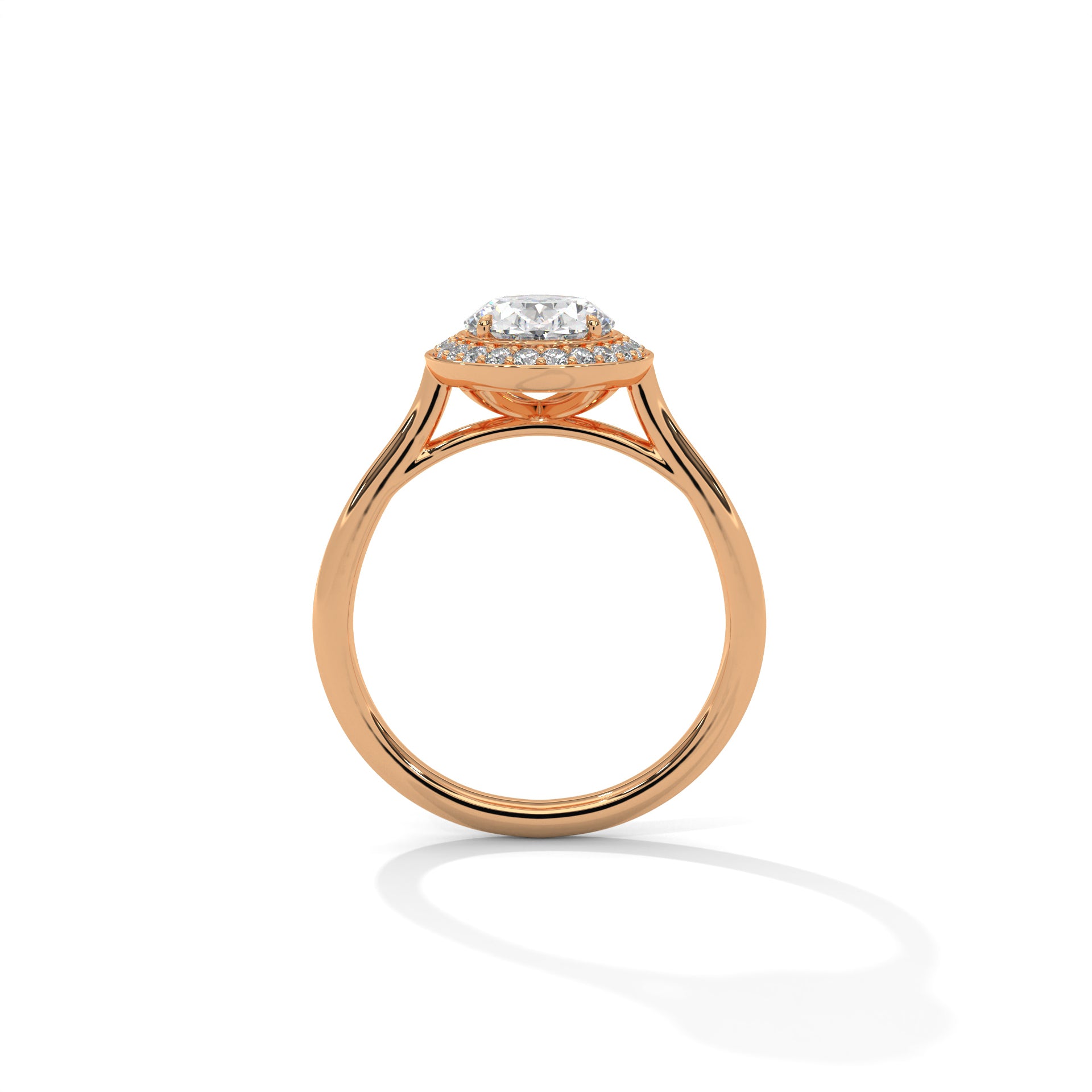 Rose Gold Oval Cut Solitaire Bezel-Style Halo Engagement & Anniversary Ring