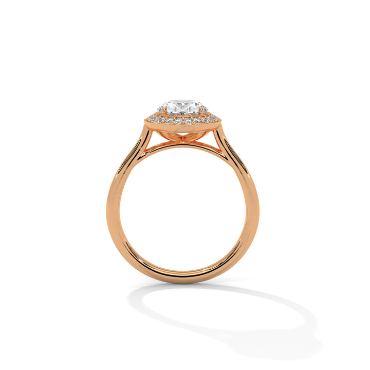 Rose Gold Oval Cut Solitaire Bezel-Style Halo Engagement & Anniversary Ring