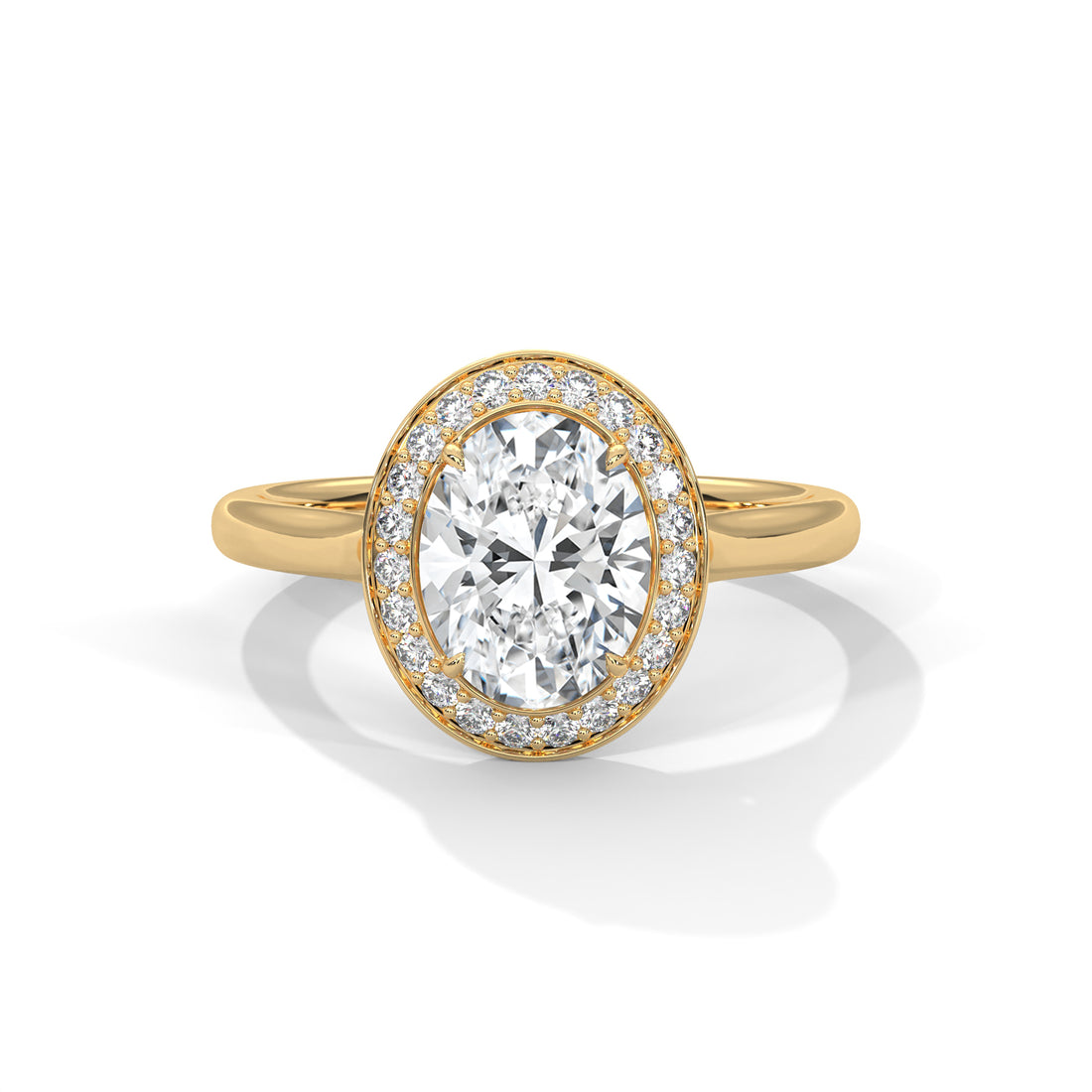 Rose Gold Oval Cut Solitaire Bezel-Style Halo Engagement & Anniversary Ring