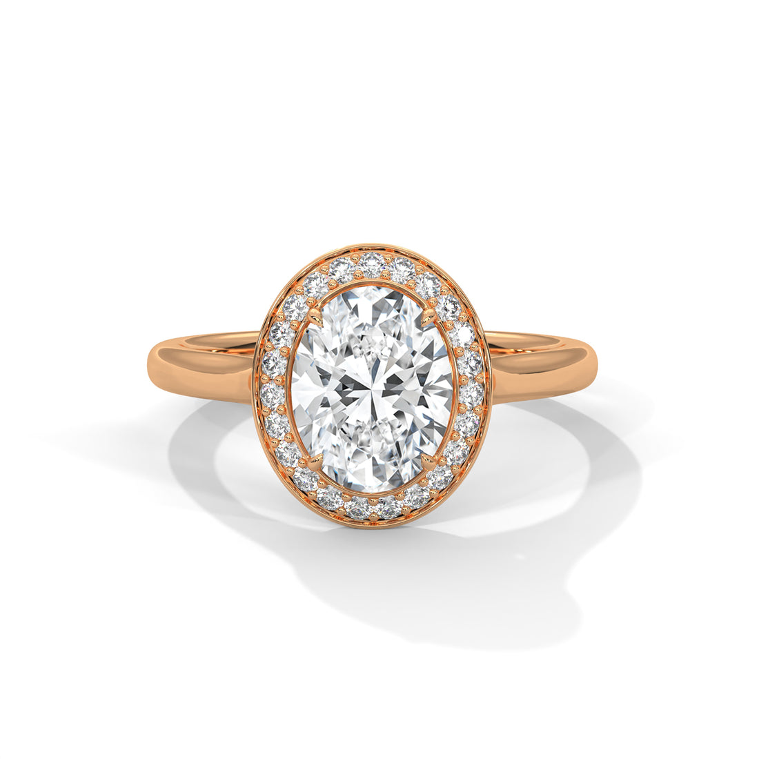 Rose Gold Oval Cut Solitaire Bezel-Style Halo Engagement & Anniversary Ring
