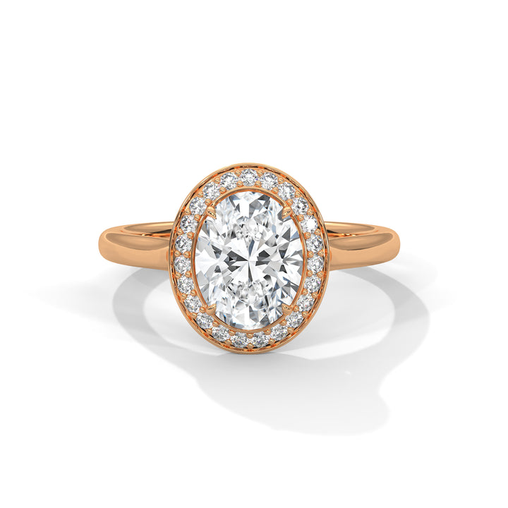 Rose Gold Oval Cut Solitaire Bezel-Style Halo Engagement & Anniversary Ring