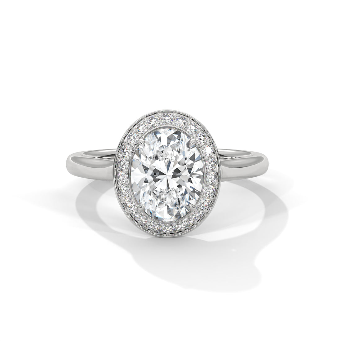 Rose Gold Oval Cut Solitaire Bezel-Style Halo Engagement & Anniversary Ring