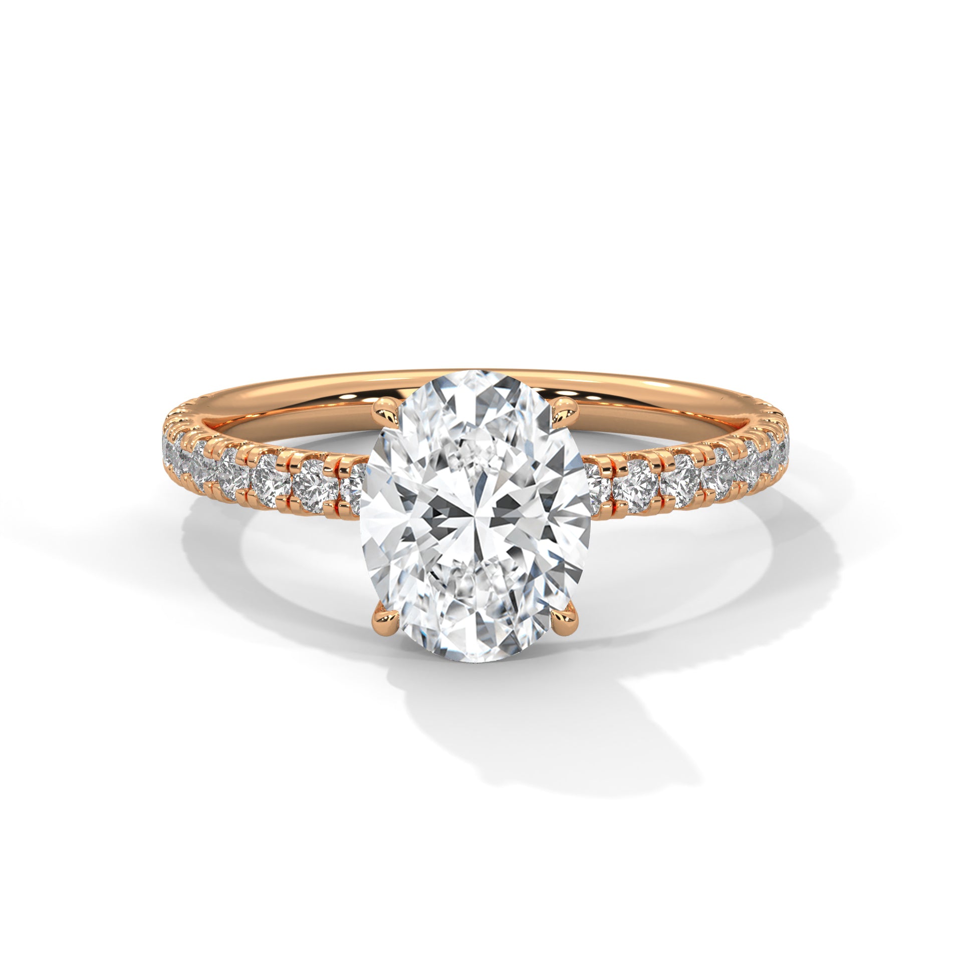 Rose Gold Oval Cut Solitaire Four-Prong Pavé Cathedral Engagement & Anniversary Ring