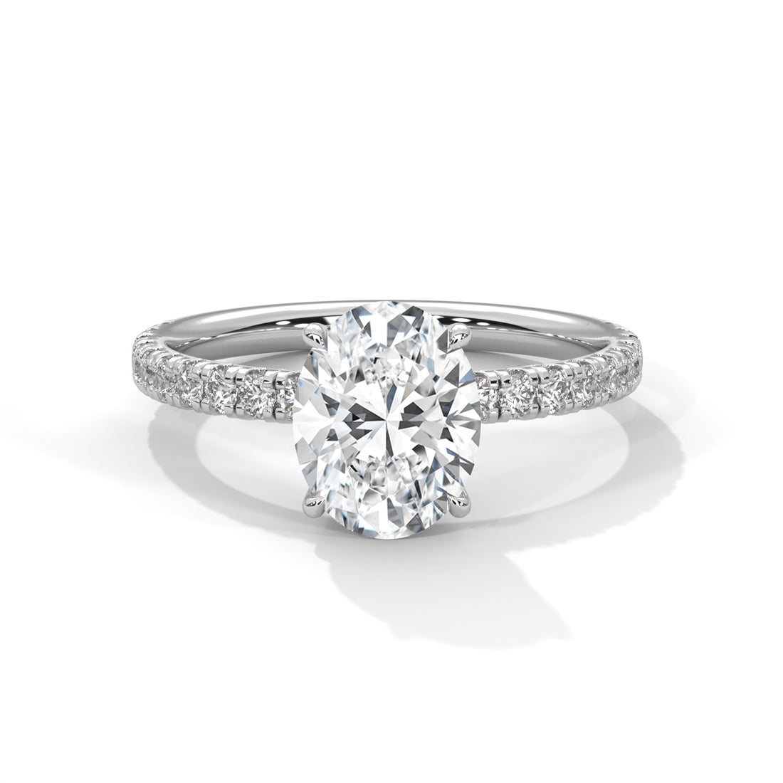Rose Gold Oval Cut Solitaire Four-Prong Pavé Cathedral Engagement & Anniversary Ring