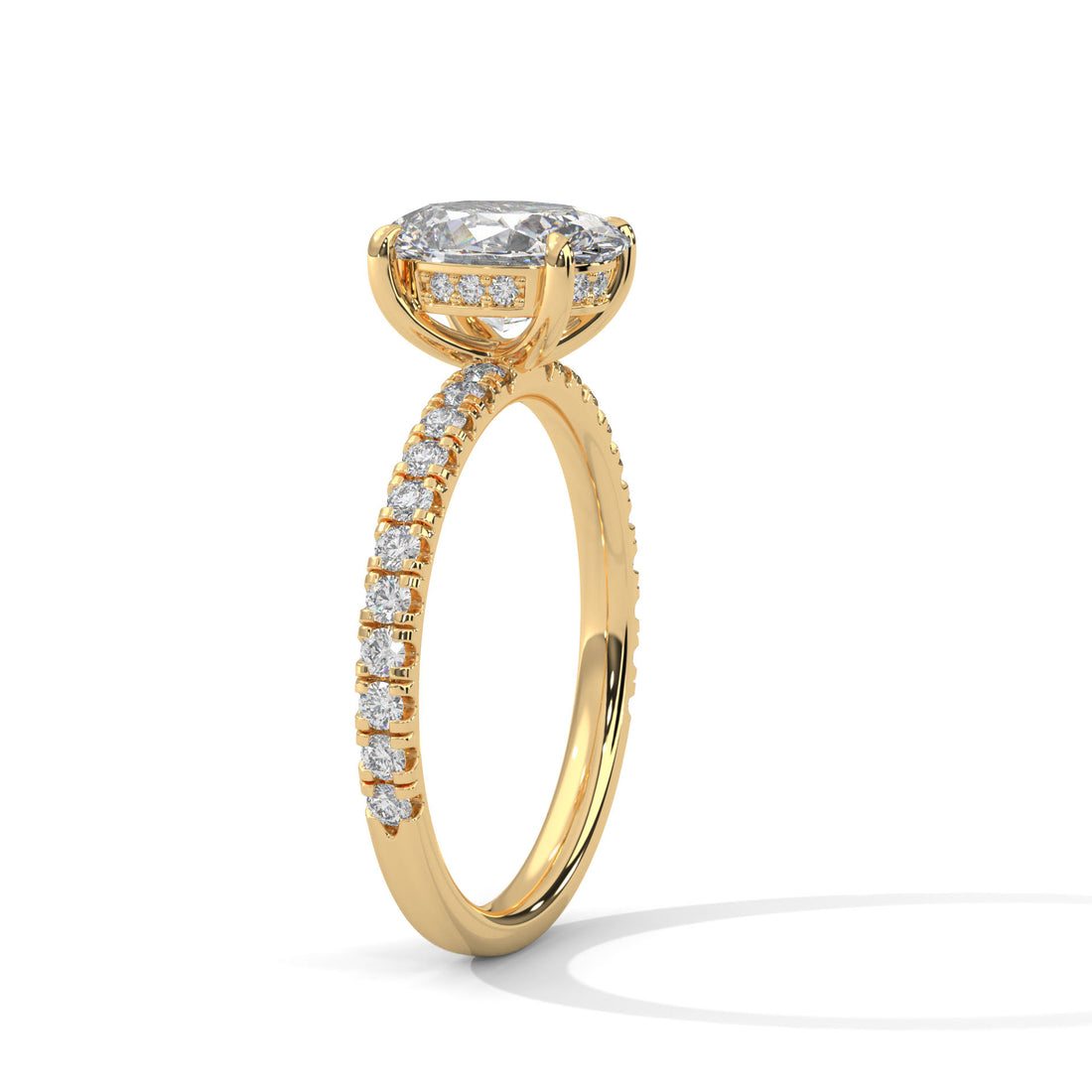 Rose Gold Oval Cut Solitaire Four-Prong Pavé Cathedral Engagement & Anniversary Ring