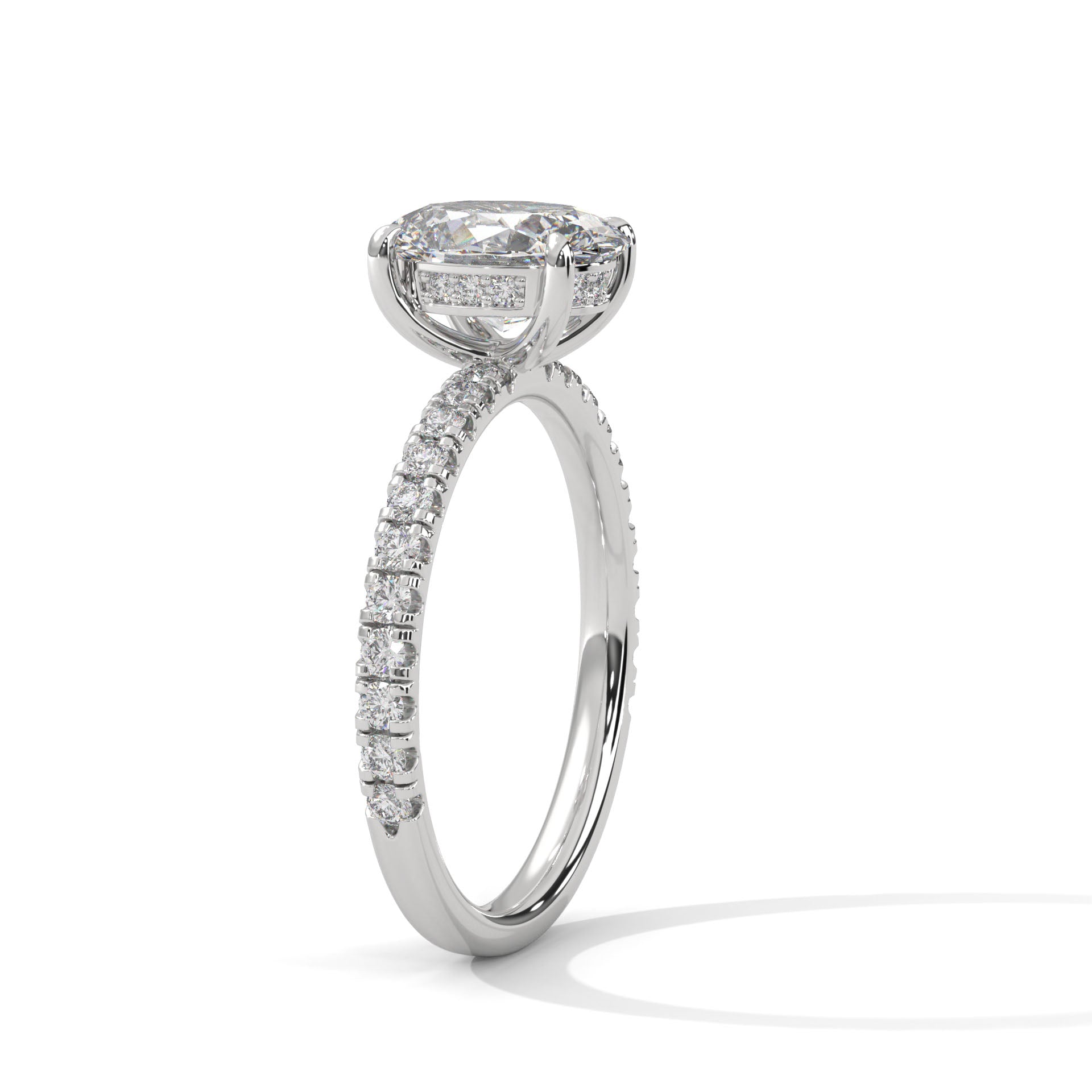 Rose Gold Oval Cut Solitaire Four-Prong Pavé Cathedral Engagement & Anniversary Ring