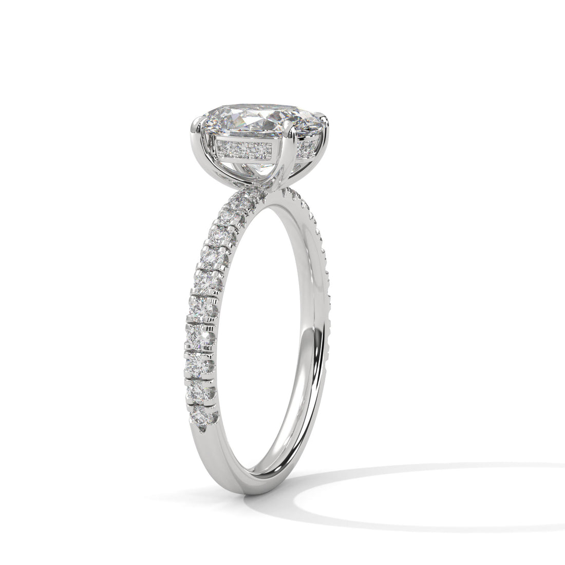 Rose Gold Oval Cut Solitaire Four-Prong Pavé Cathedral Engagement & Anniversary Ring