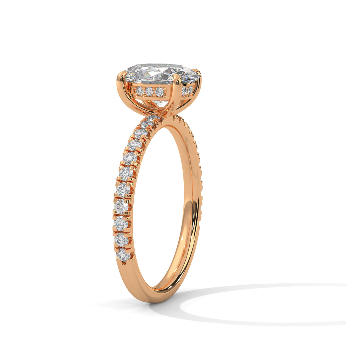 Rose Gold Oval Cut Solitaire Four-Prong Pavé Cathedral Engagement & Anniversary Ring