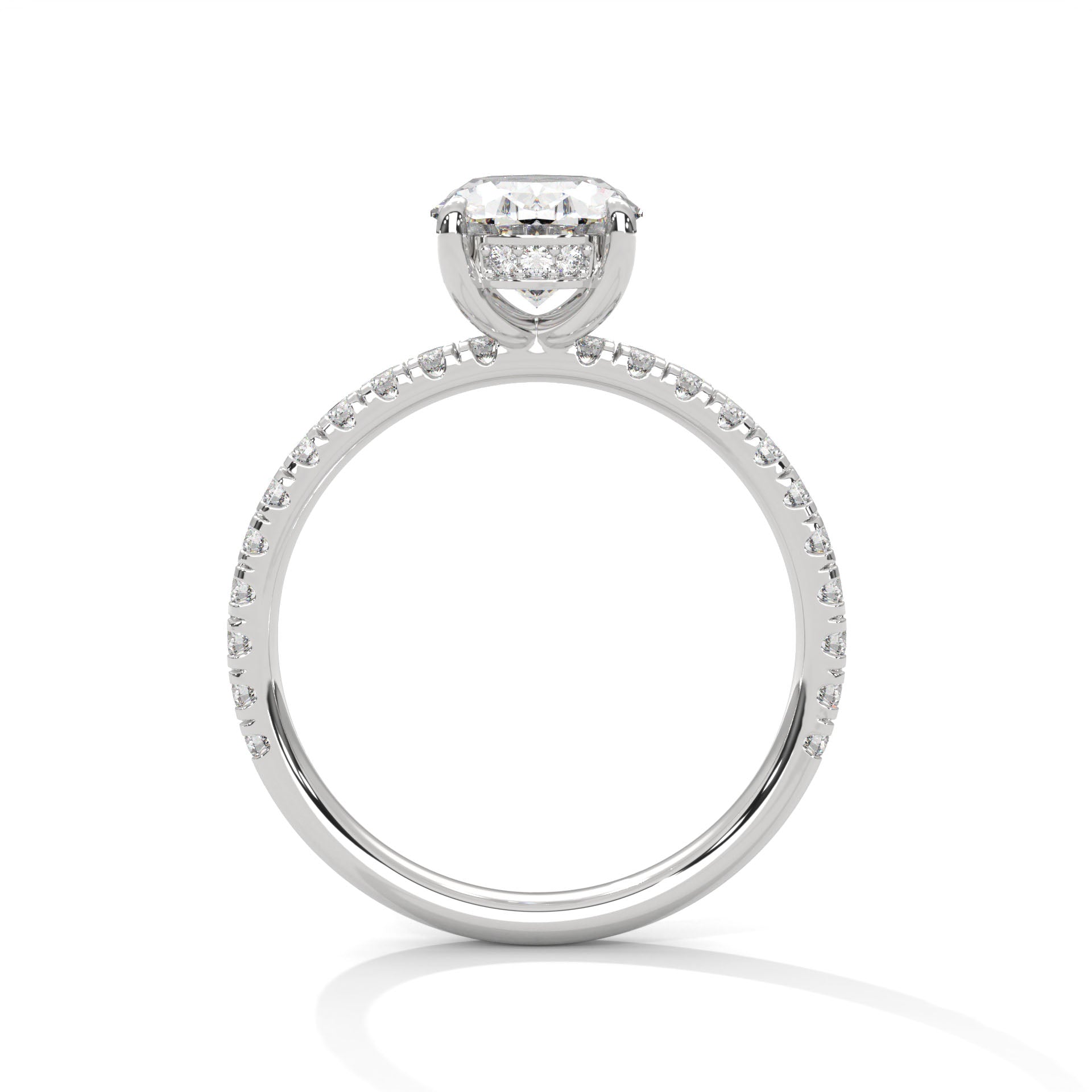 Rose Gold Oval Cut Solitaire Four-Prong Pavé Cathedral Engagement & Anniversary Ring