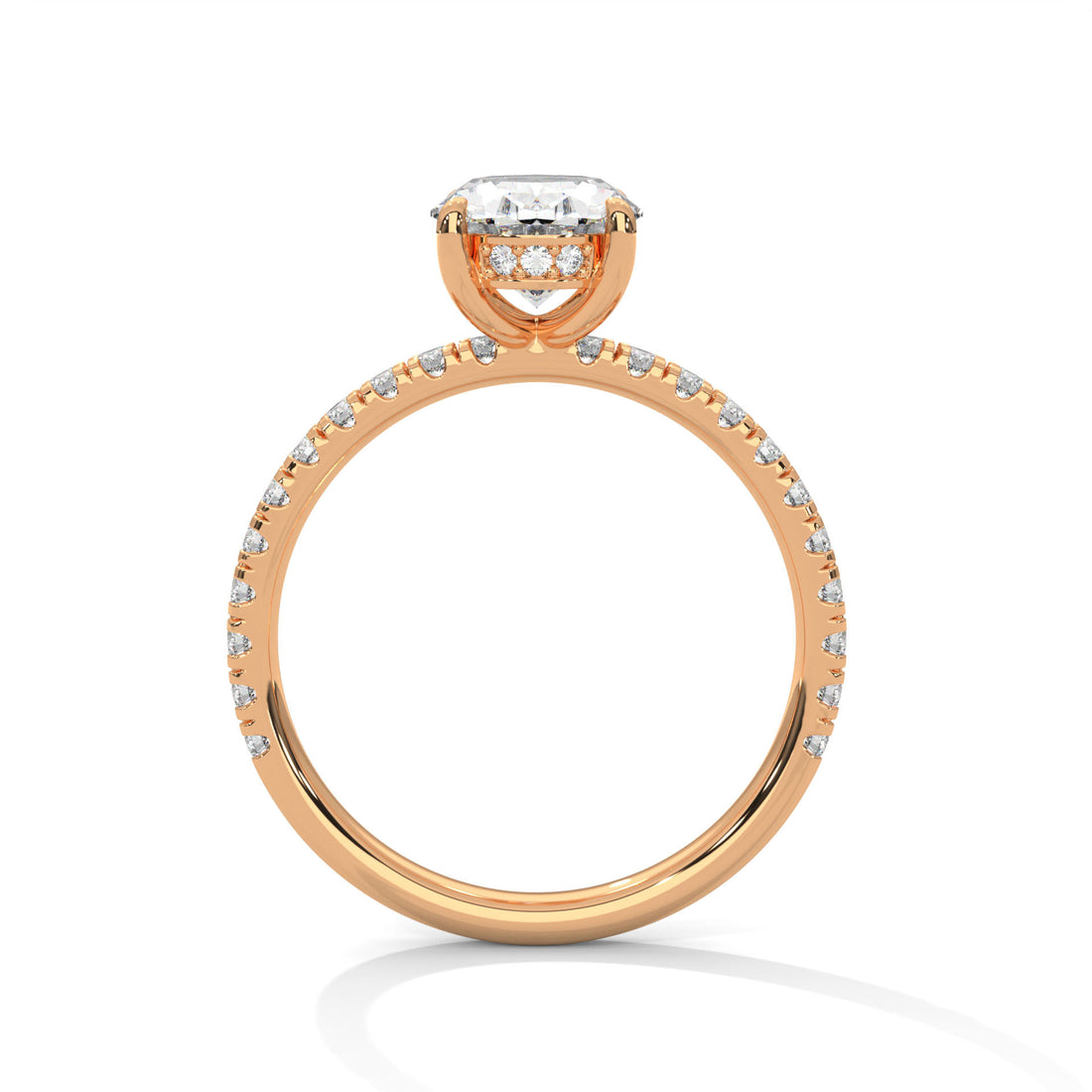 Rose Gold Oval Cut Solitaire Four-Prong Pavé Cathedral Engagement & Anniversary Ring
