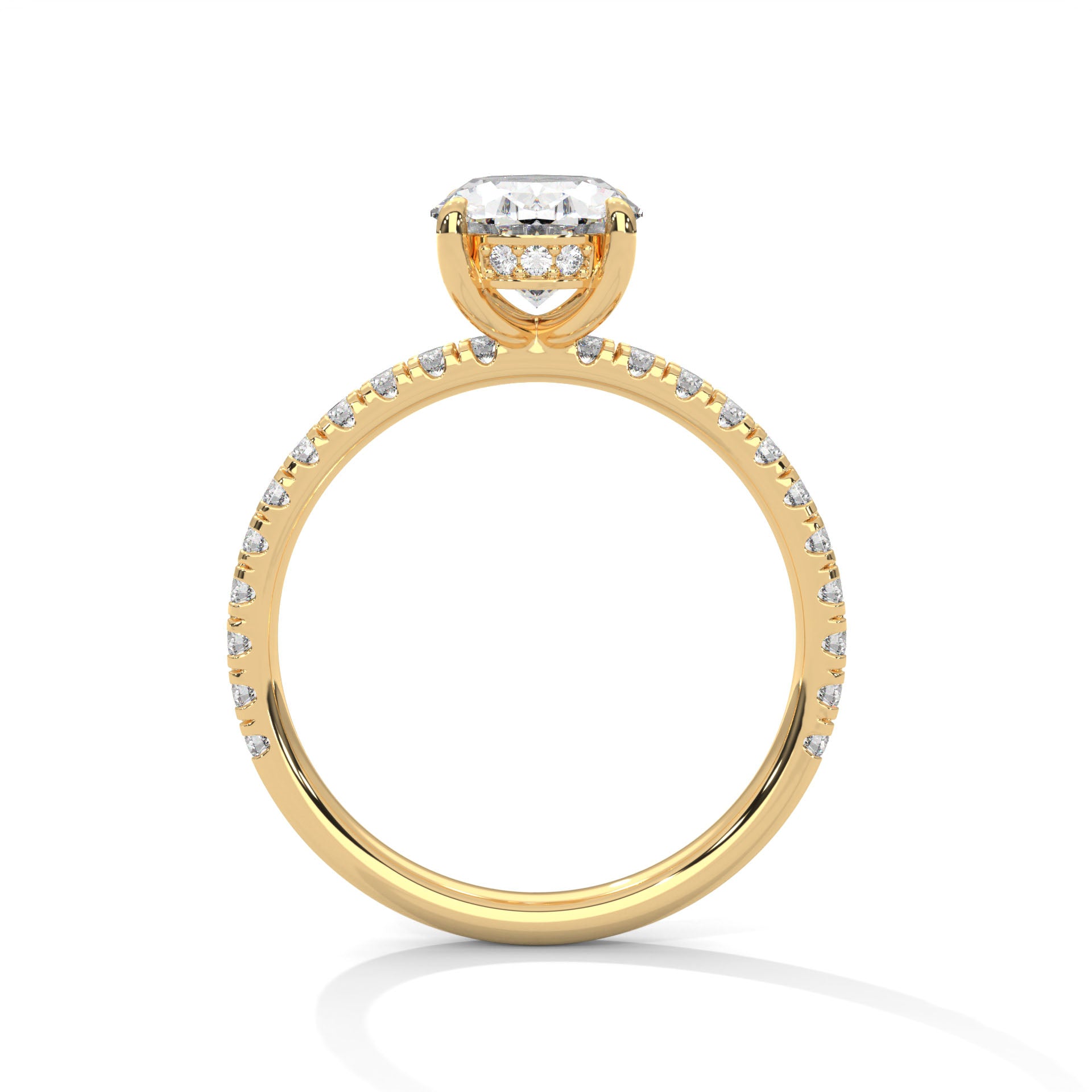Rose Gold Oval Cut Solitaire Four-Prong Pavé Cathedral Engagement & Anniversary Ring