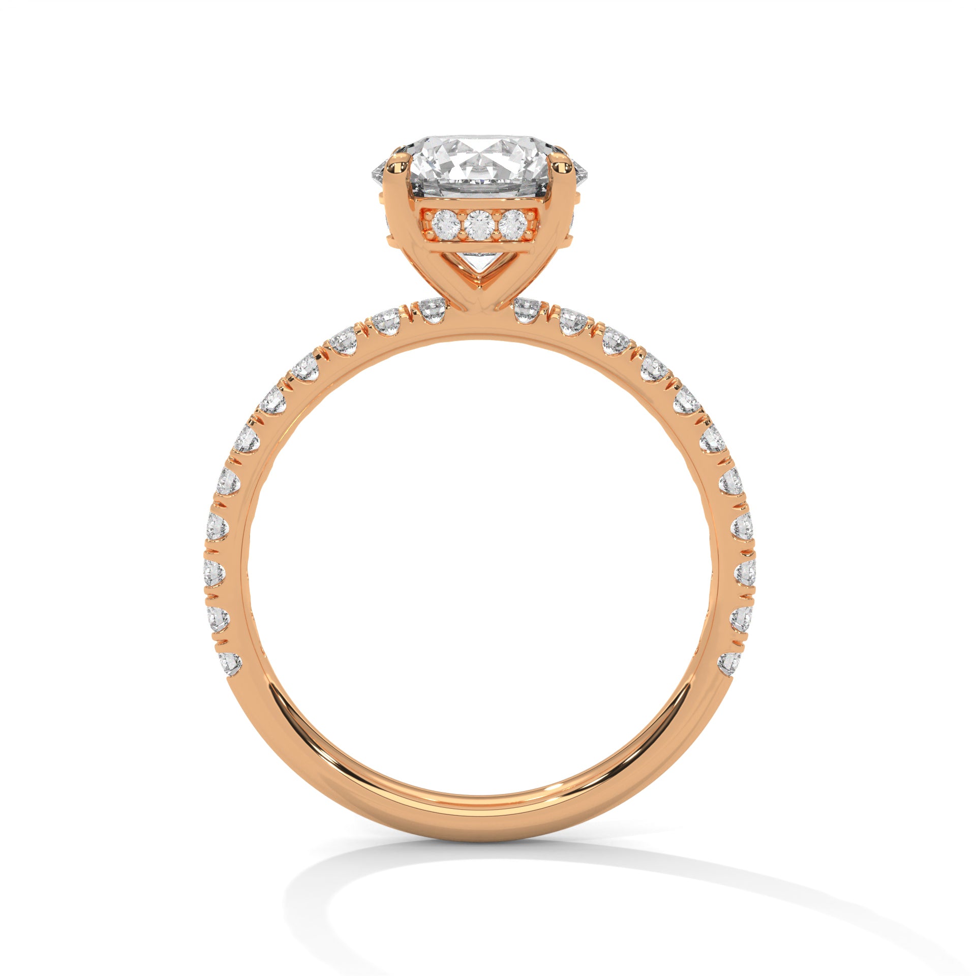 Rose Gold Round Cut Solitaire Hidden Halo Pavé Engagement & Anniversary Ring