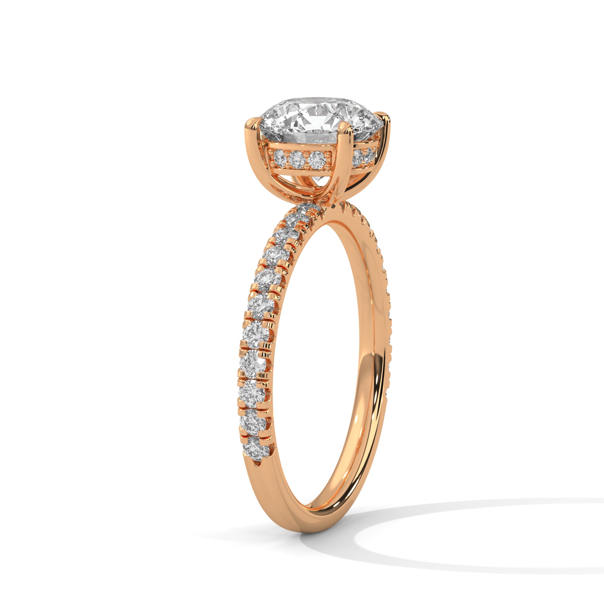 Rose Gold Round Cut Solitaire Hidden Halo Pavé Engagement & Anniversary Ring