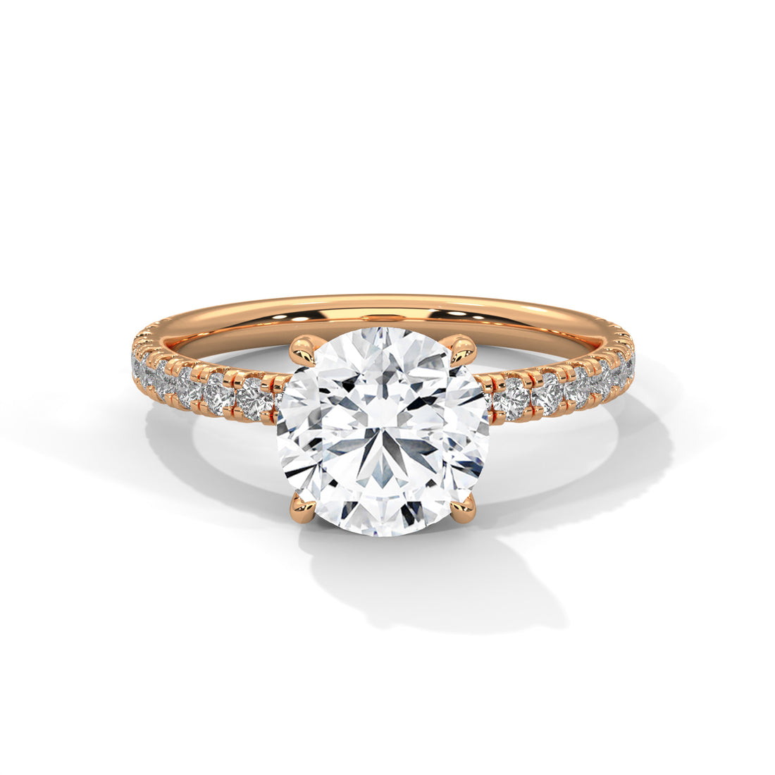 Rose Gold Round Cut Solitaire Hidden Halo Pavé Engagement & Anniversary Ring