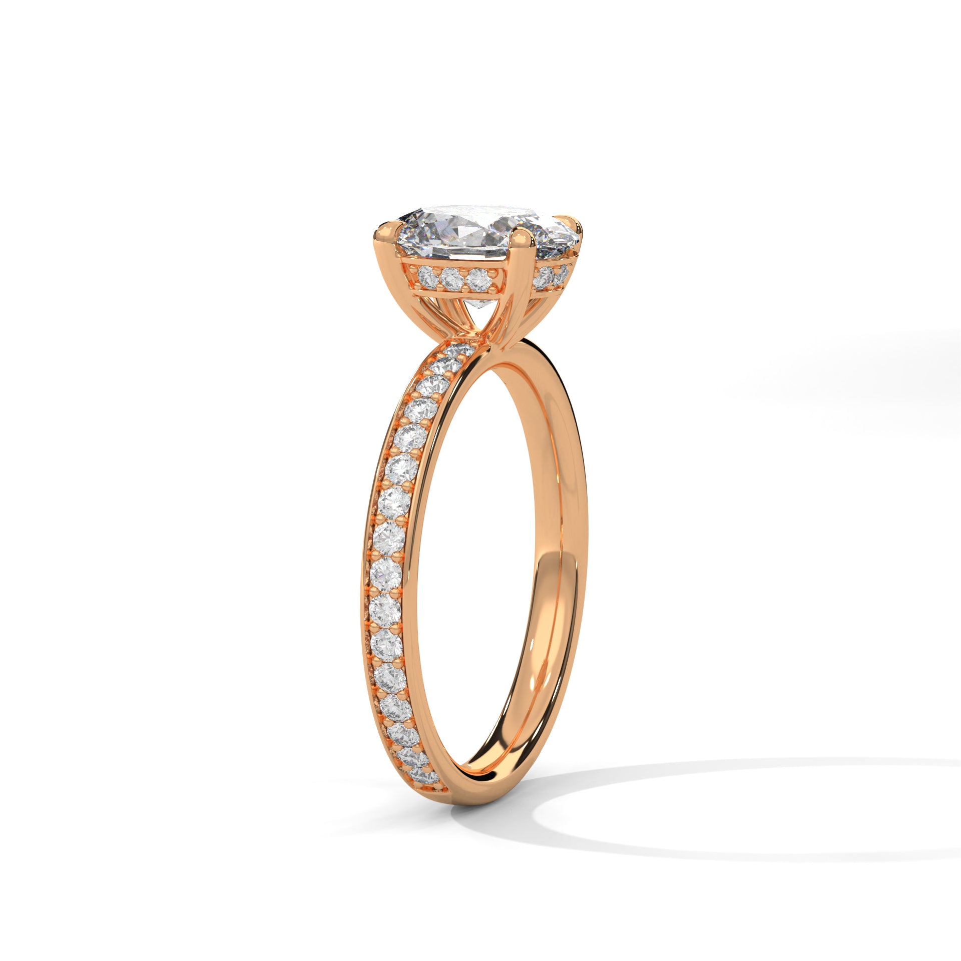 Rose Gold Oval Cut Solitaire Hidden Halo Pavé Engagement & Anniversary Ring