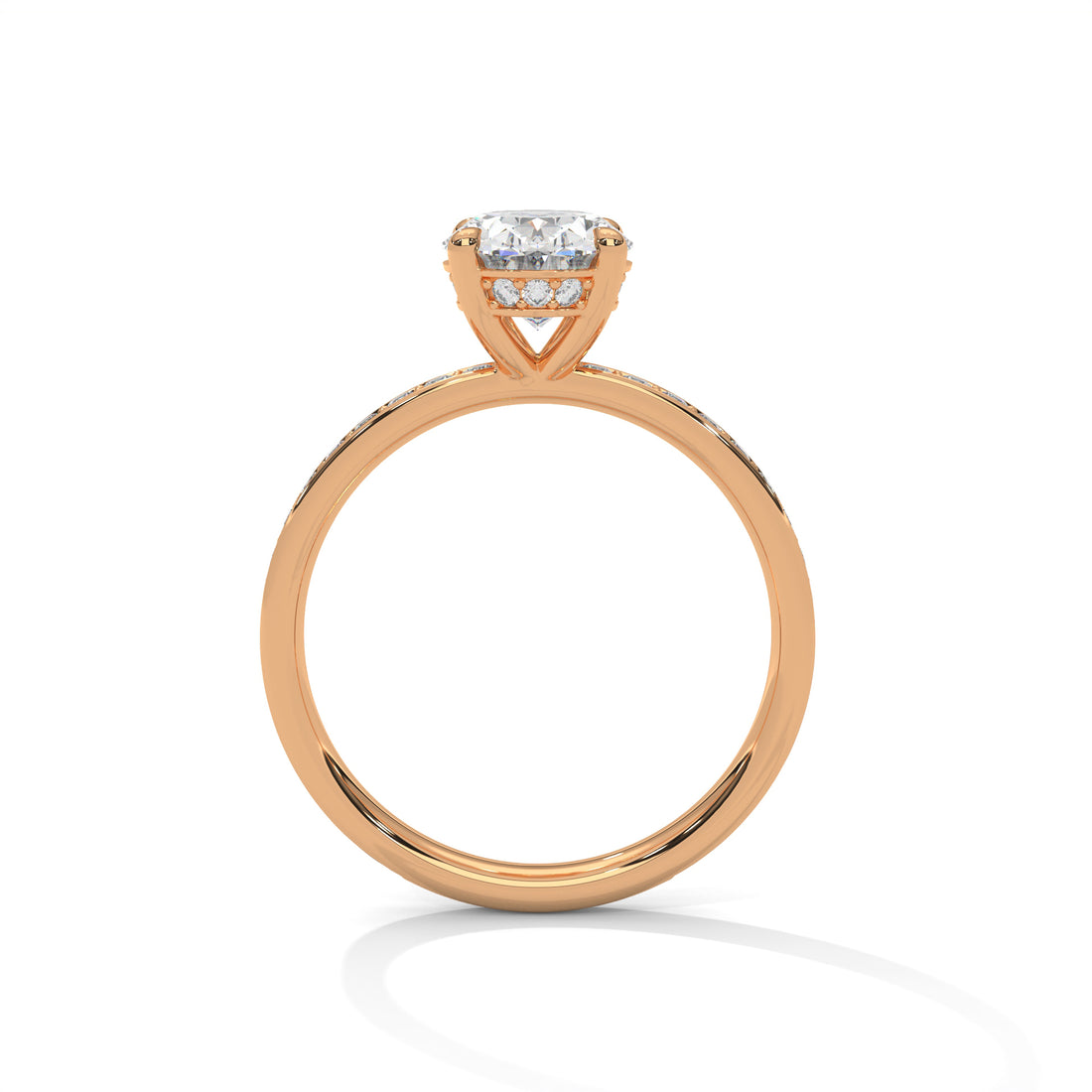 Rose Gold Oval Cut Solitaire Hidden Halo Pavé Engagement & Anniversary Ring