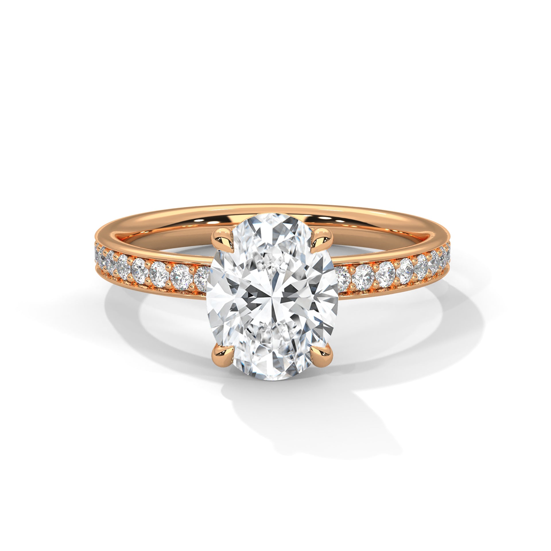 Rose Gold Oval Cut Solitaire Hidden Halo Pavé Engagement & Anniversary Ring