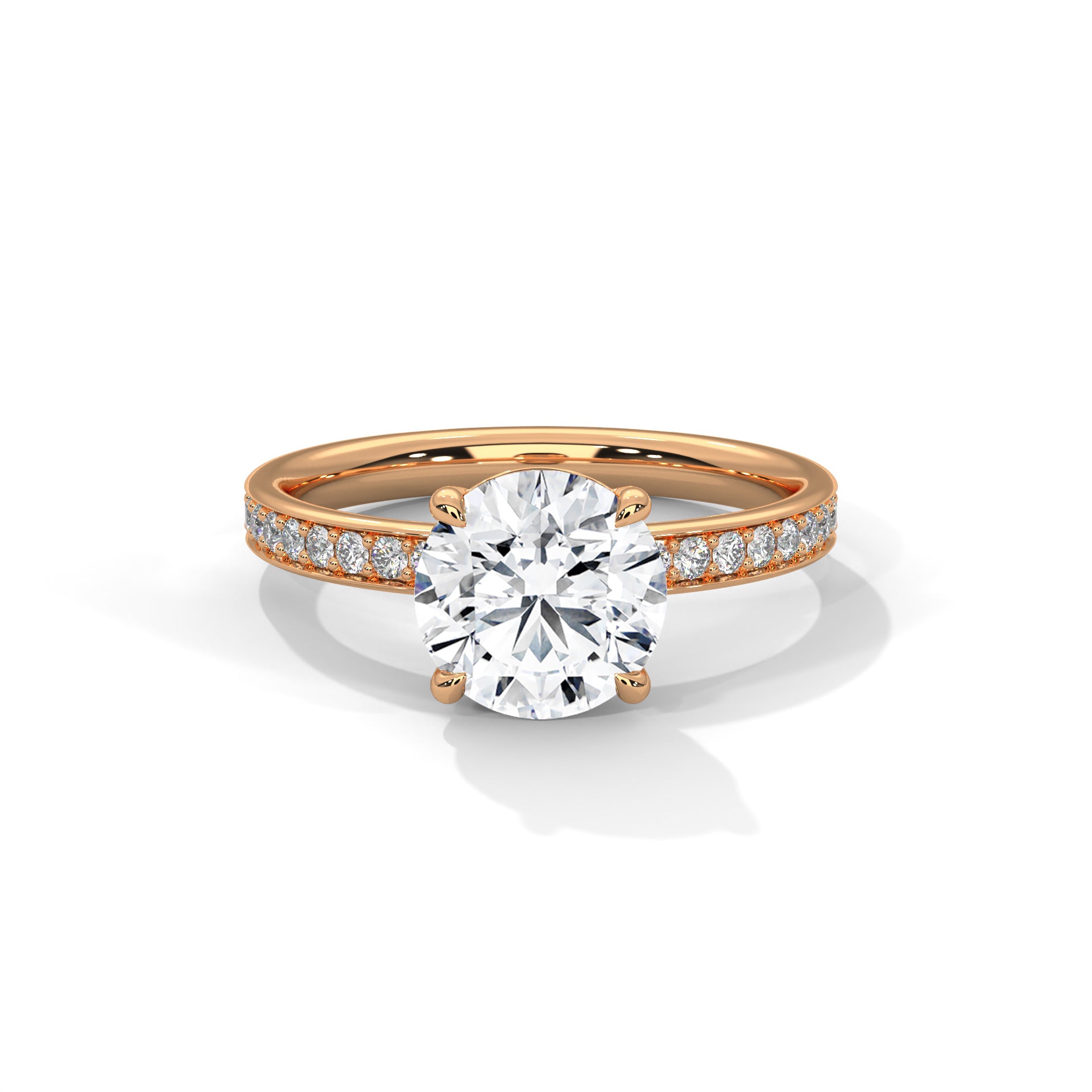 Rose Gold Round Cut Solitaire Hidden Halo Pavé Engagement & Anniversary Ring