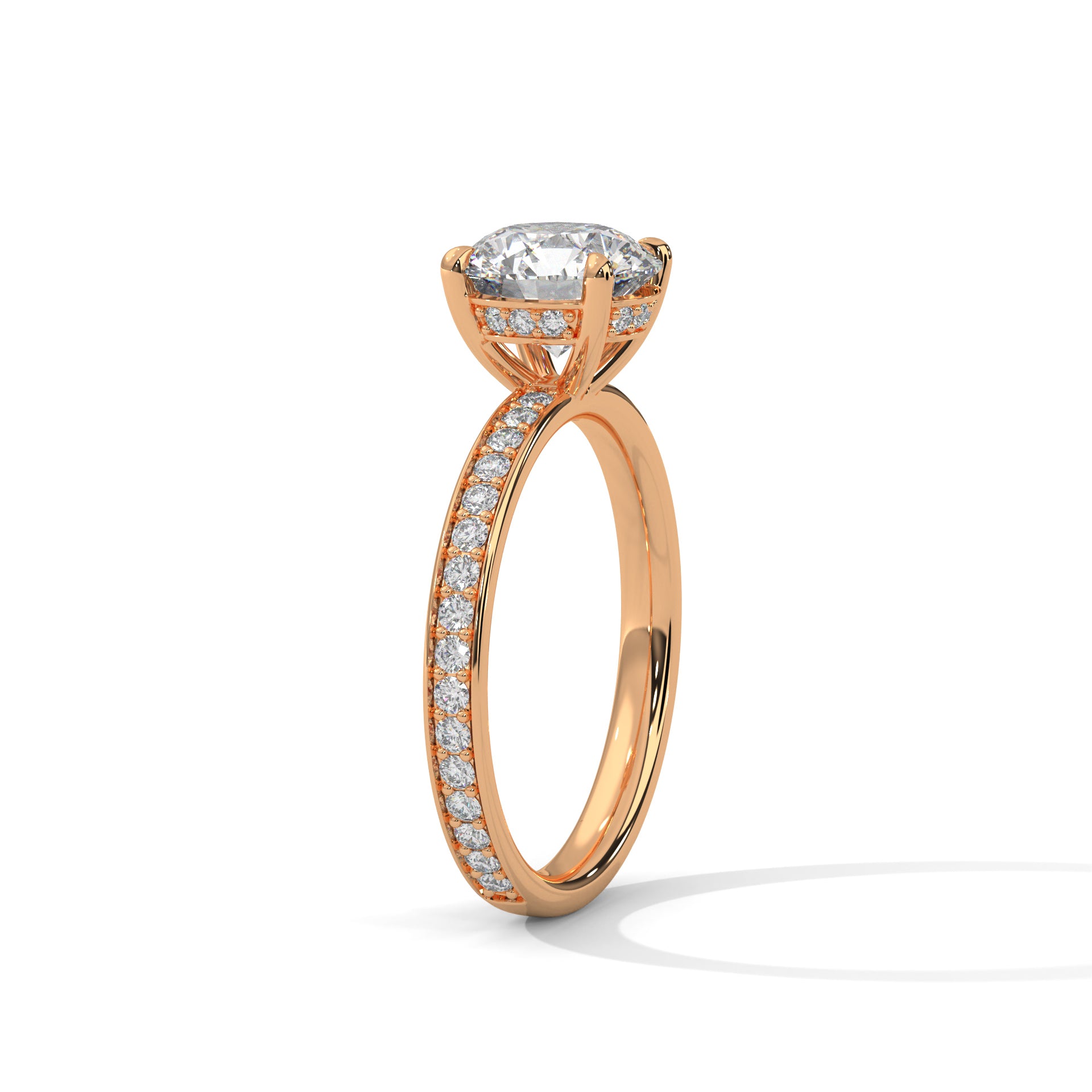 Rose Gold Round Cut Solitaire Hidden Halo Pavé Engagement & Anniversary Ring