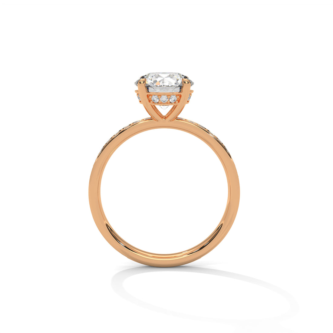 Rose Gold Round Cut Solitaire Hidden Halo Pavé Engagement & Anniversary Ring